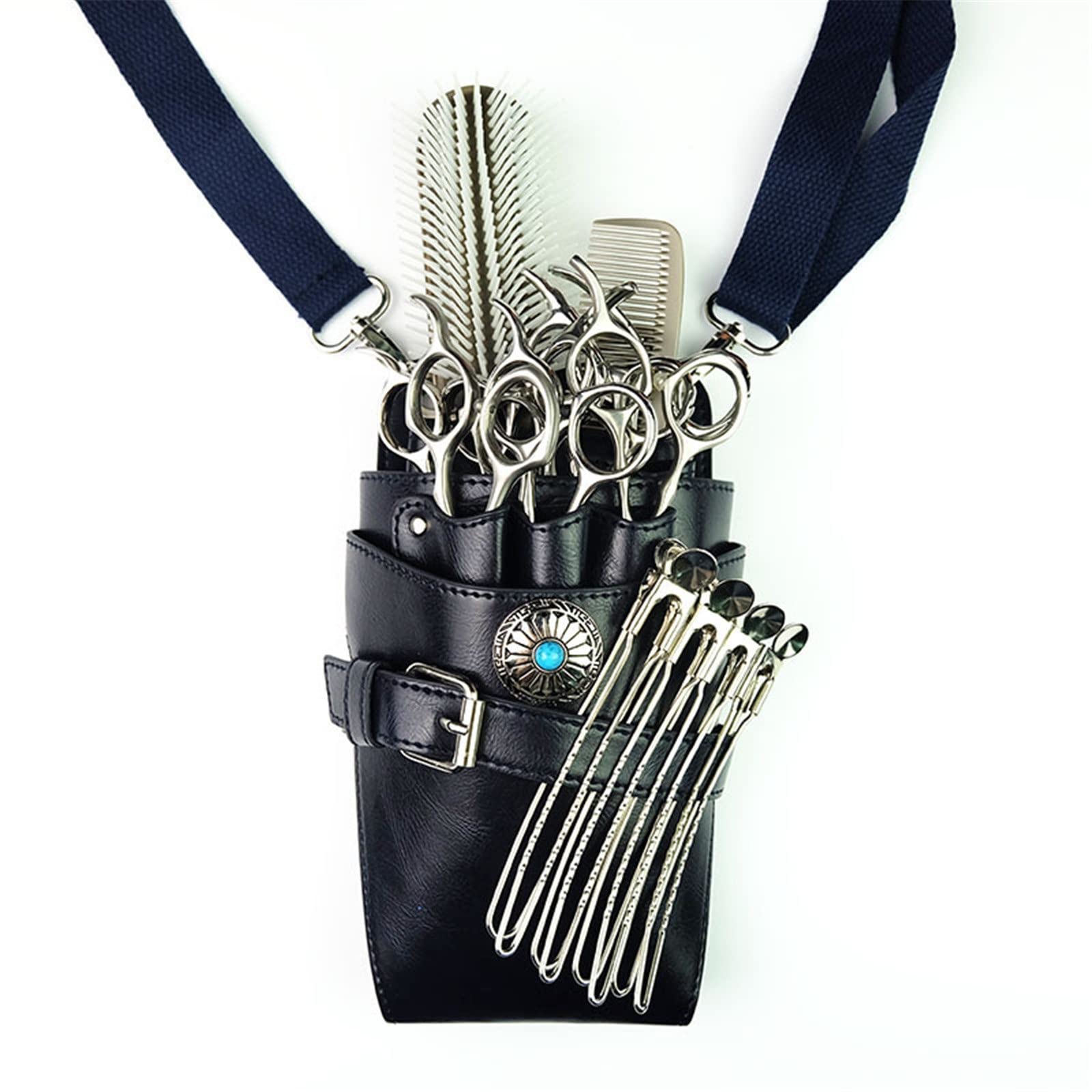FDEFIRTFG Hairdressing Tool Belt Bag, Retro Personality Scissors Waist Bag Hairdressing Pouch for Hairdressers(Noir)