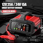 25A Chargeur de batterie, 2/8/20/25 Amp 12V/24V LiFePO4 Mainteneur de batterie entièrement automatique au plomb acide avec démarrage moteur, 8-Stage Chargeur de batterie de voiture, Desulfator pour AGM,STD,Batteries de gel, de cycle profond