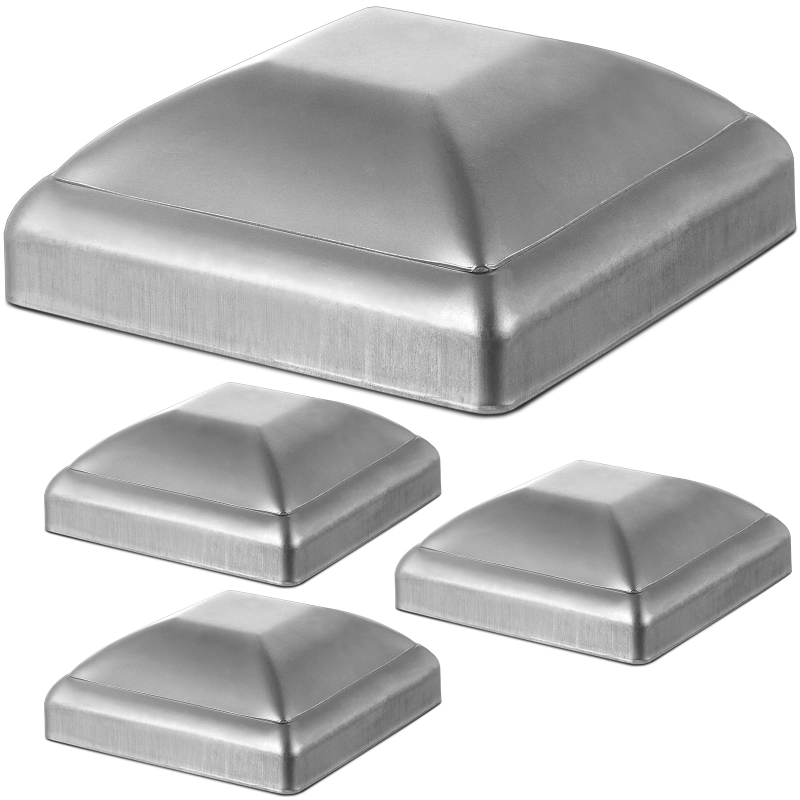 MorningRo 4 Pcs 6" x 6" Galvanized Post Caps Silver Metal Wood Fence Post Deck Covers Durable Water-Proof Uv-Proof for Decks, Patios, Fences, Waterproof Uv-Proof