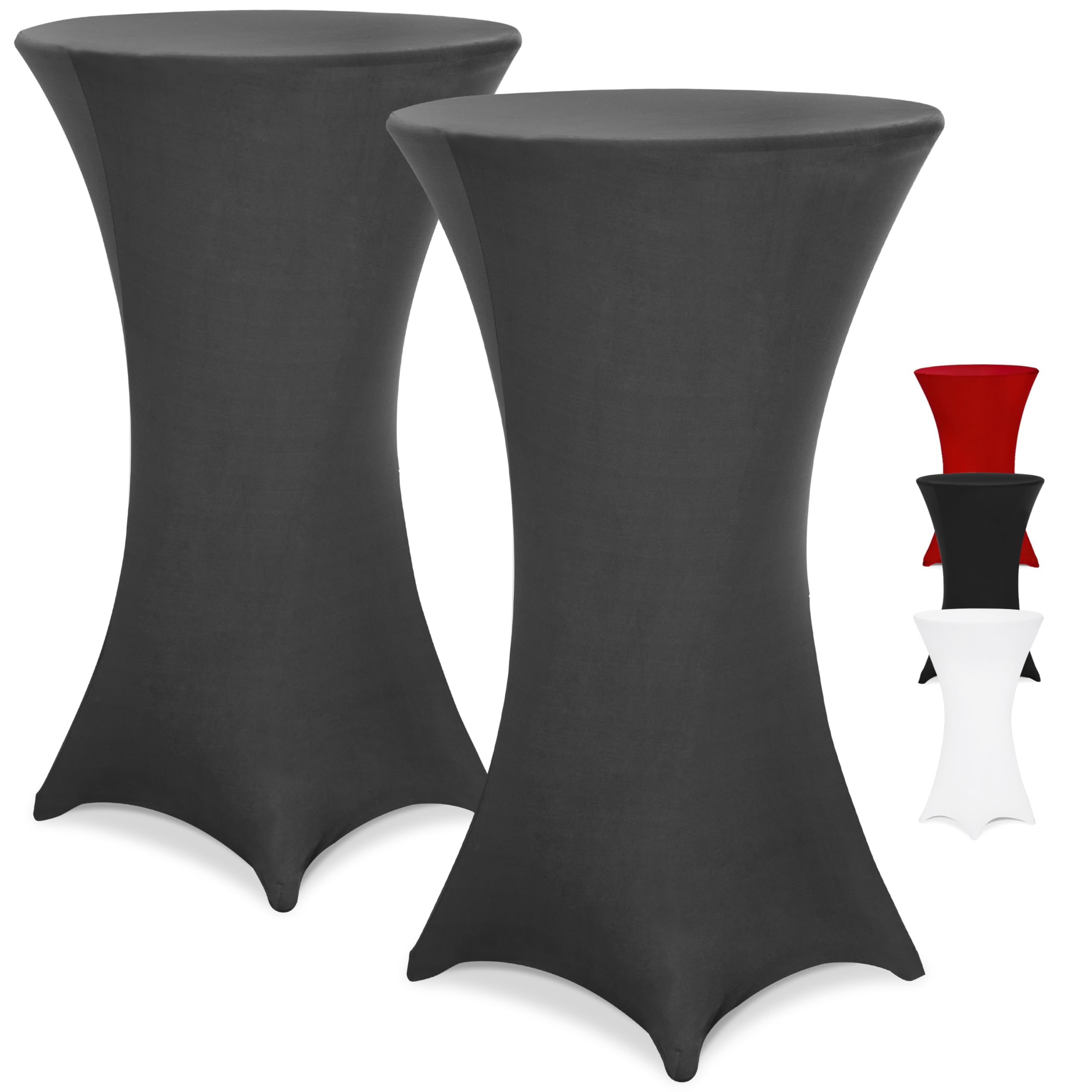 DETEX® Stehtisch Hussen Ø 70-75cm Grau 2er Set Rund 30°C Waschbar Verstärkte Standfüße Knitter- & Bügelfrei Stretch Stehtischhusse Tisch Überzug Cover