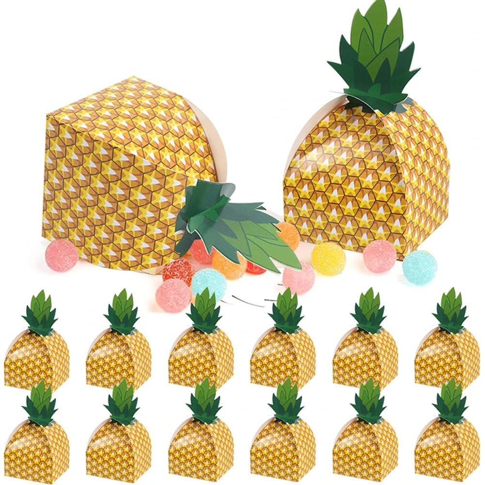 CTRLZS 50PCS Pineapple Candy Cookie Box Hawaiian Party Gift Packing Box Bag Luau Summer Birthday Wedding Decoration
