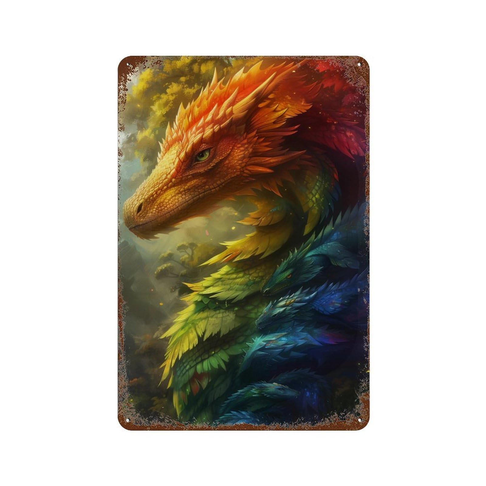 Dragon Fantasy Artwork -13 Rust Effect Tin Sign 11.8"x7.9", Industrial Home Decor for Garage, Pub Or Kitchen