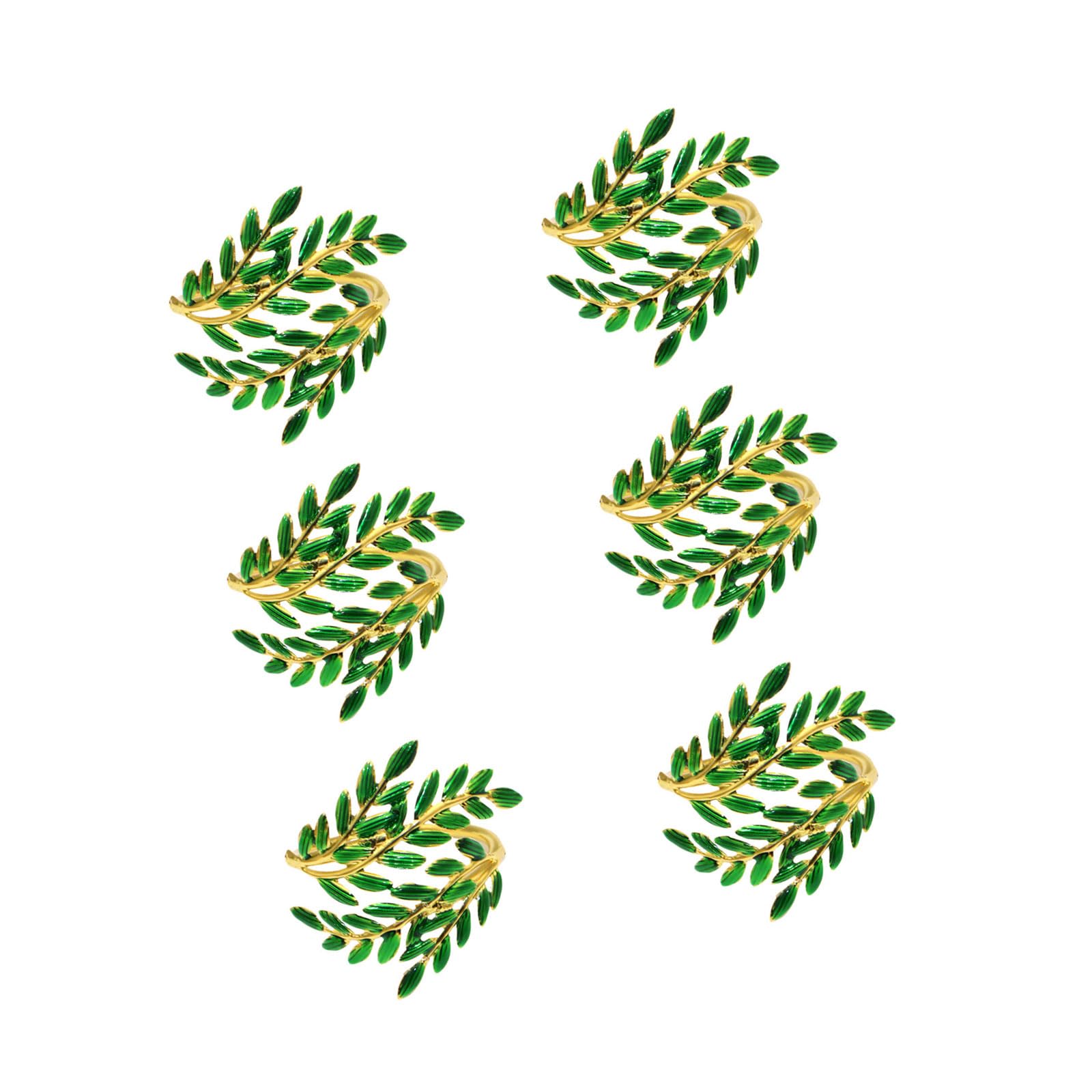 Buxuaaaa Willow Leaves Stylish Green Metal Napkin Rings With Natural Leaves Napkin Holders Alloy Materials Serviette Buckles For Home Use Decorative Holders