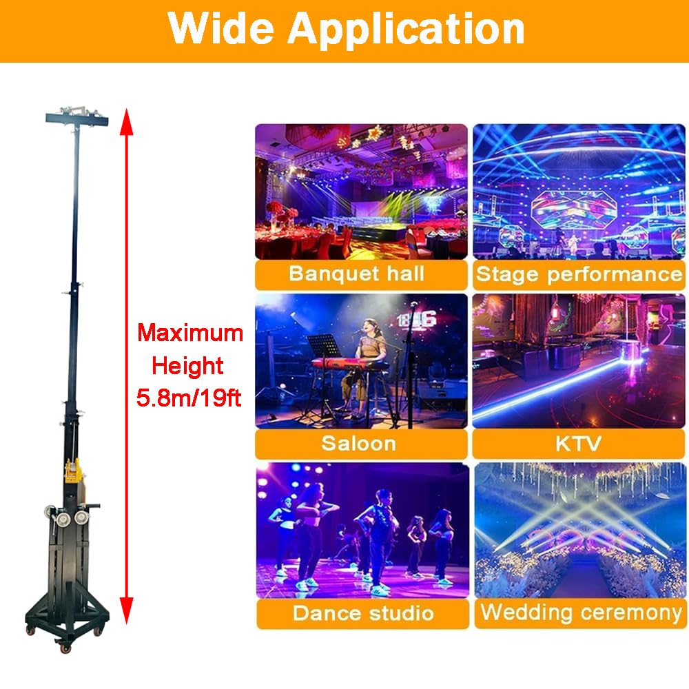 EQCOTWEA Lighting Crank Stand 19FT Two Heavy Duty Hand Crank Light Stands DJ Stage Lighting Truss System Crank Up Light Stand with Outriggers Adjustable Height 440 LB Capacity