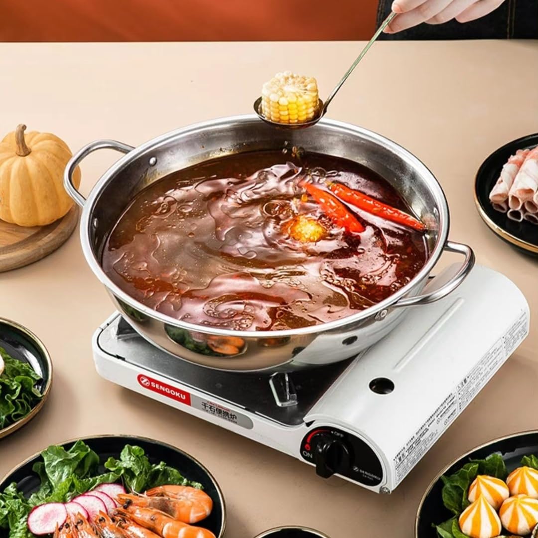 Sartén de Cocina de Acero Inoxidable, Paella Con Asas, Grande de 32cm, Olla Caliente, Utensilios de Cocina, Compatible Con Inducción