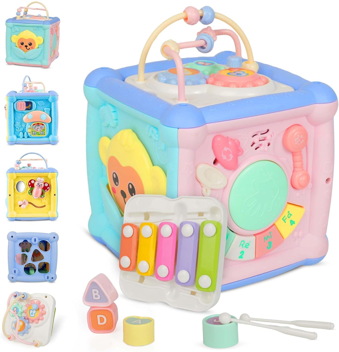 Mini Ami 6-in-1 Baby Activity Cube for 1.5 Year Old, Educational Learning Fine Toy, Fast Learner Toddlers Activity Cube for Babies, Music & Light-Up