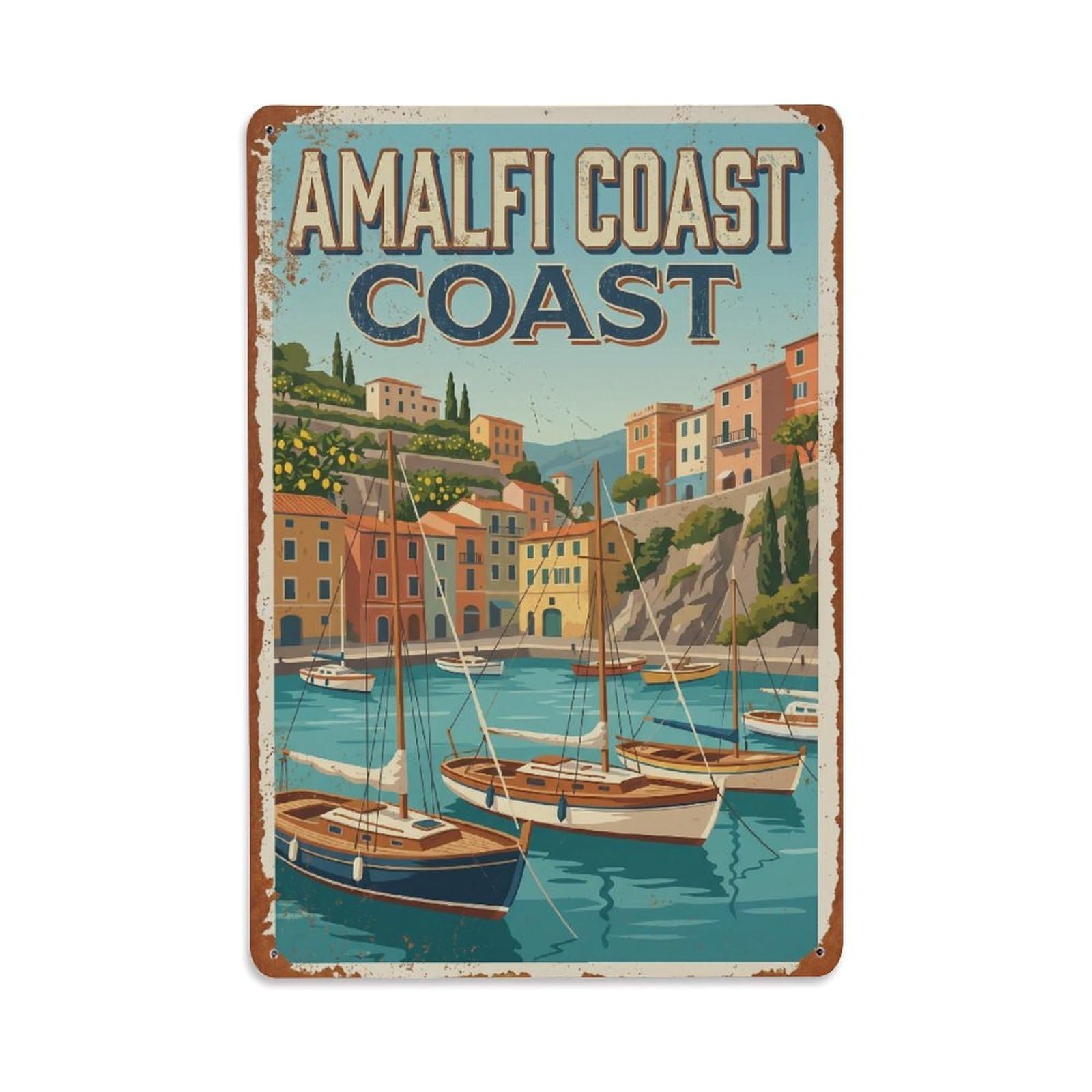Vintage Travel Anchorage Italy Harbor Metal Tin Sign