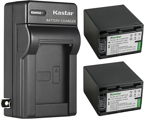 Kastar Paquete de 2 baterías NP-FH100 y cargador de pared CA de repuesto para Sony HDR-XR105, HDR-XR106, HDR-XR200, HDR-XR500, HDR-XR520 HXR-MC1,