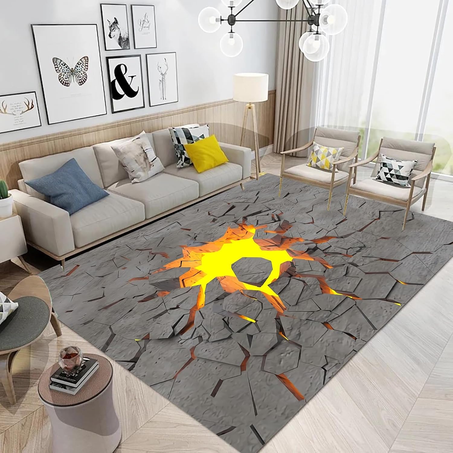 Abstract Rock Flame Texture 3D Printed Soft Playroom Rug 60 X 90 Cm - Low Pile Non-Slip Area Rug - Home Decor Door Mat - Stain Resistant - Low Pile, Non-Shedding - Polyester - Easy Care /4473045500344
