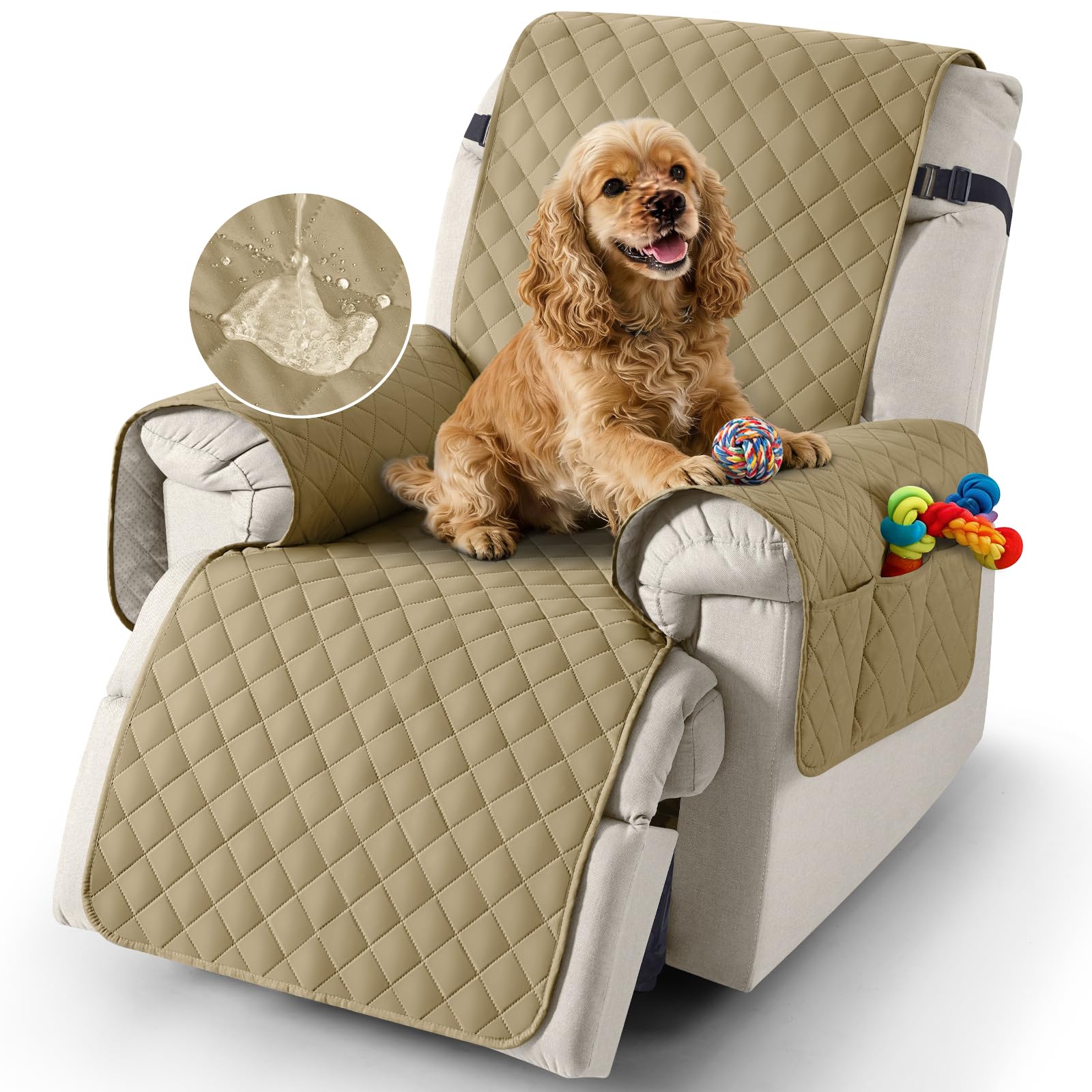 TAOCOCO Recliner Slipcovers,100% Waterproof Recliner Covers,Armchair Covers with Pockets,1 Seater Armchair Slipcovers,Non Slip Reclining Sofa Covers Arm Chair Covers for Pets(Honey Sand) — image 1