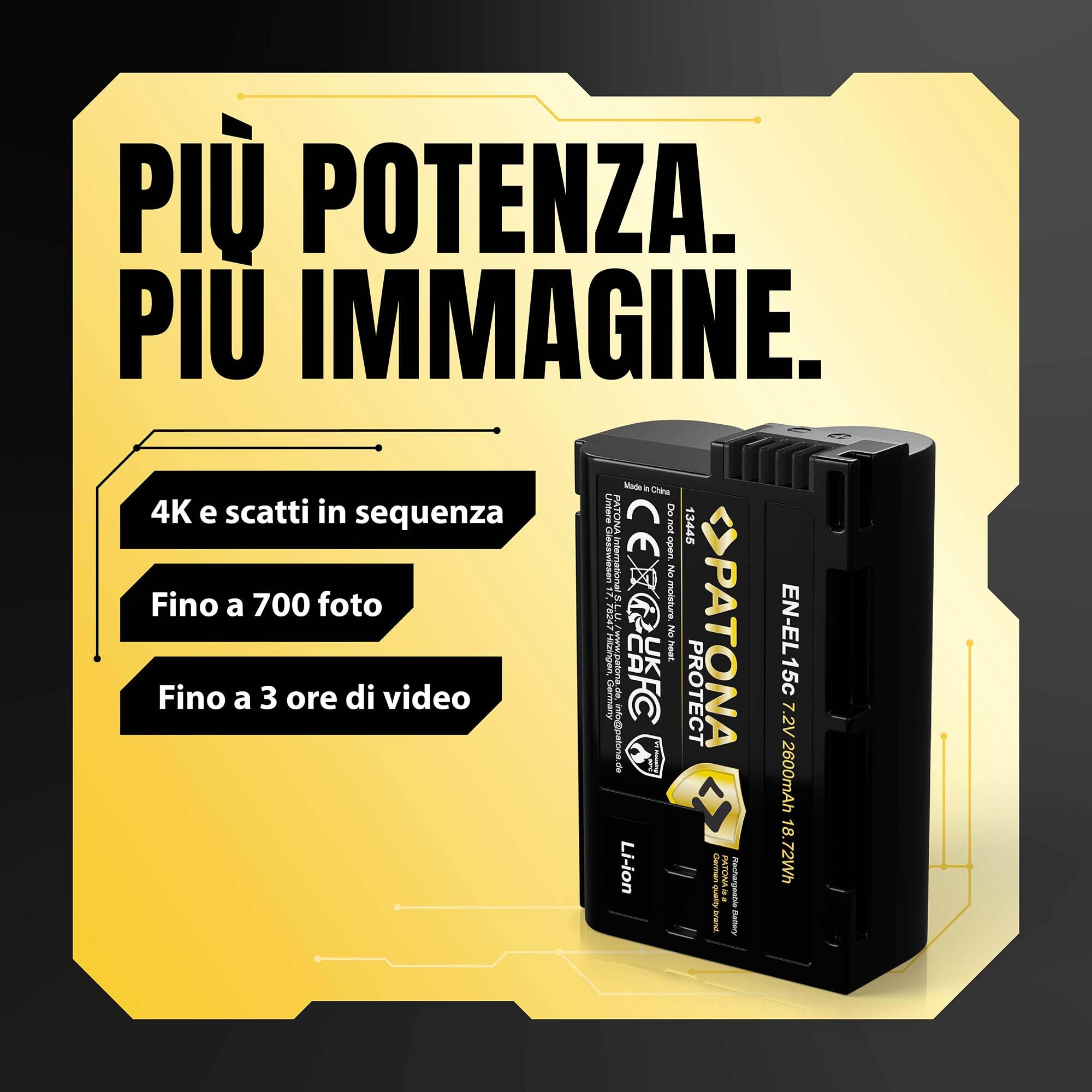 PATONA 2x Protect Batteria EN-EL15c (2600 mAh) – ricambio per Nikon EN-EL15 EL15b EL15c – compatibile con Z5 Z6 II/III Z7 II Z8 Zf D850 D780 D7500 – sensore NTC e guscio V1