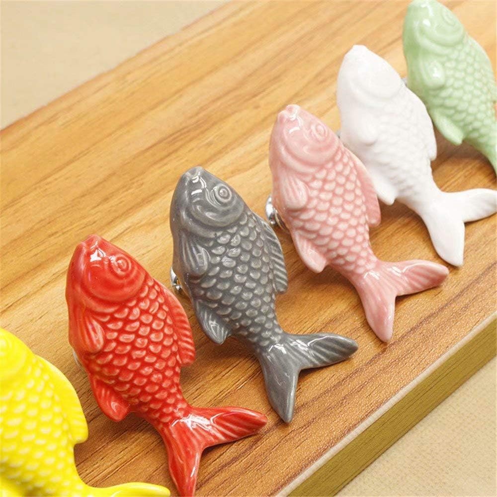 12PCS Blue Cute Fish Shape Ceramic Door Knobs, Candy Color Baby Kid's Children's Furniture Handles Pulls for Cabinet Drawer Cupboard Dresser Closet Bookcase etc with Screws