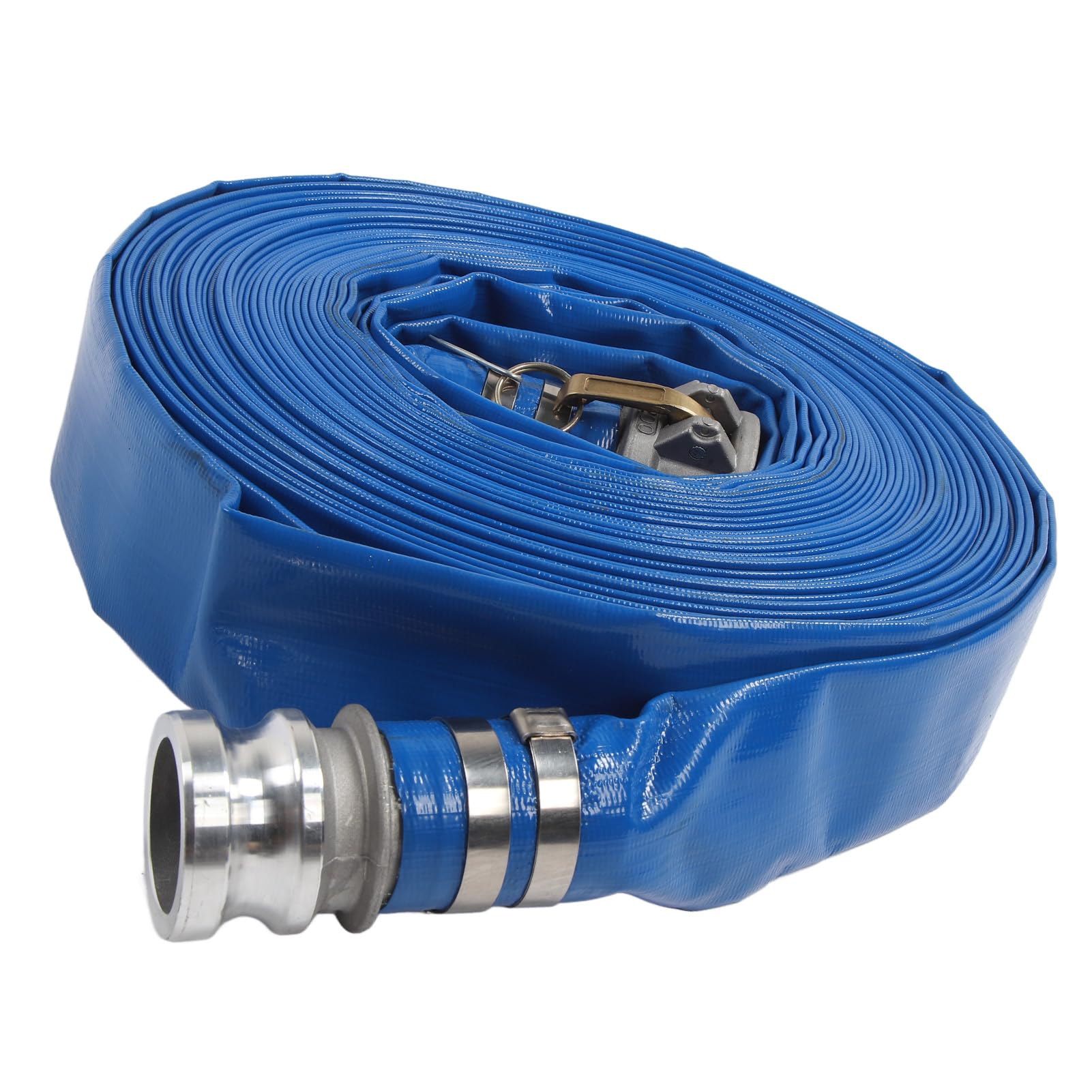 Wąż płasko ułożony PCV 2-calowy wąż wysokociśnieniowy do wody 51 mm x 30 m Wytrzymały wąż tłoczny pompy z mosiężnymi złączkami do basenów z płukaniem wstecznym i drenażem basenów