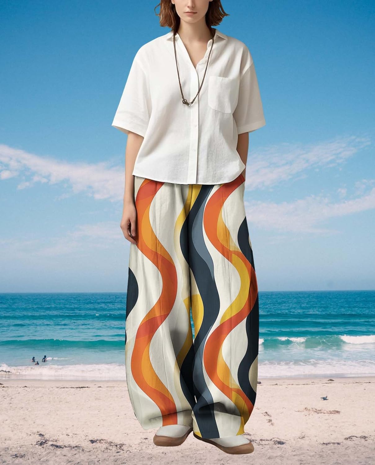 Womens Boho Floral Printed Pants Elastic Waist Wide Leg Casual Trousers Loose Fit Pant with Pockets for 2025 Summer - Image 3