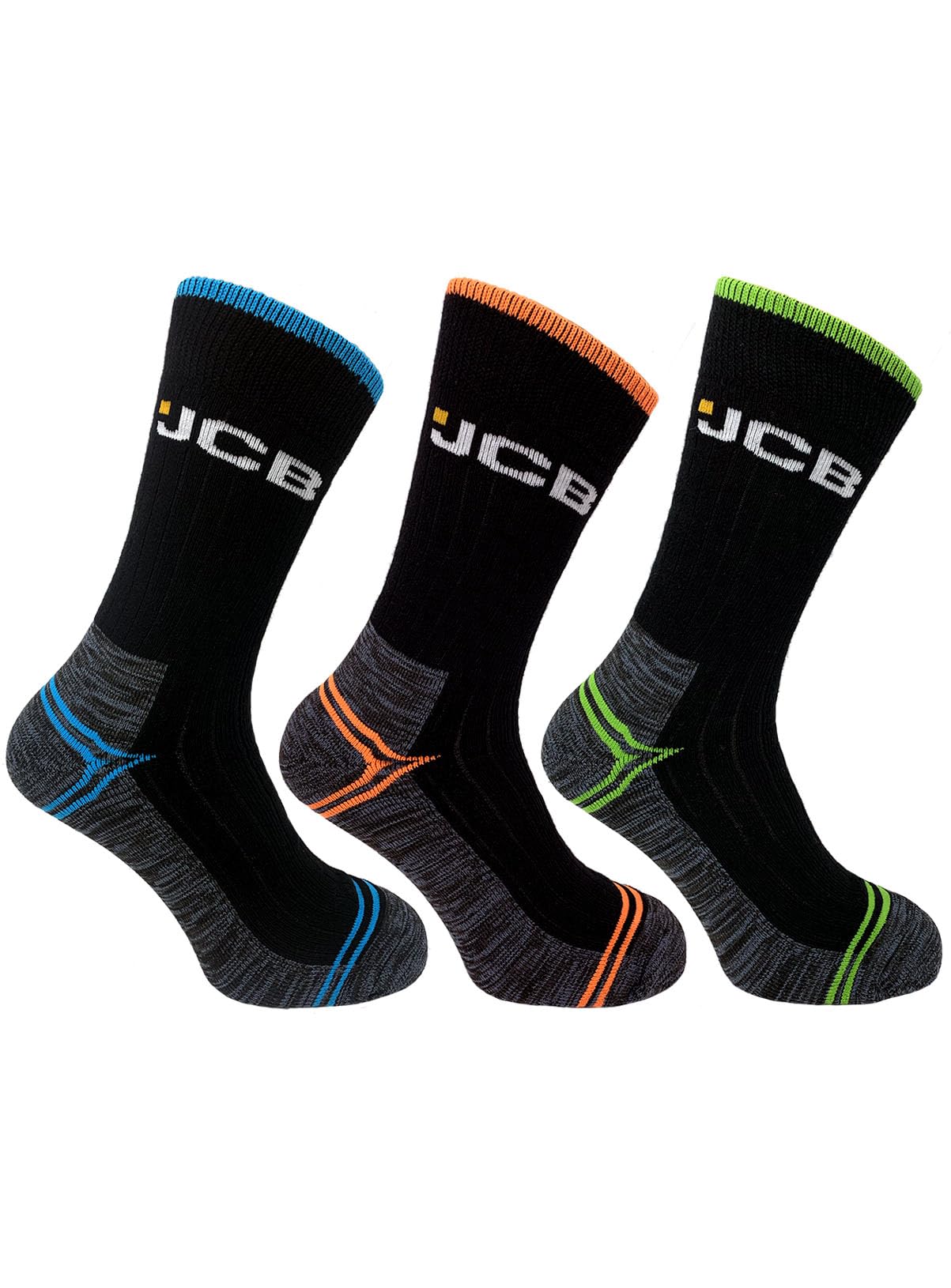JCB - Mens Black High Vis Boot Socks | 3 Pairs | U.K. Size 6-11 | Technical Work boot Sock, Dry, Breathable, Durable & Moisture-wicking