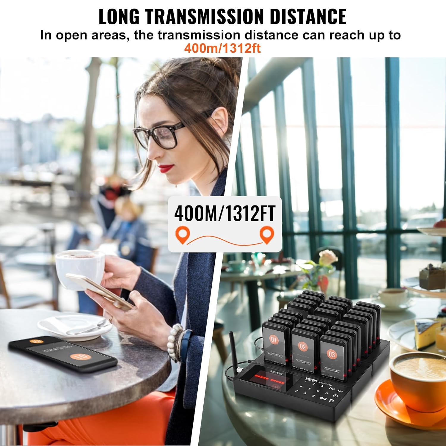 VEVOR Restaurant Pager System,Touch Screen Keyboad Wireless Long Range Lineup Waiting Queue Signal, Guest Customer Calling Beepers with Vibration & Flashing, 24 Buzzers