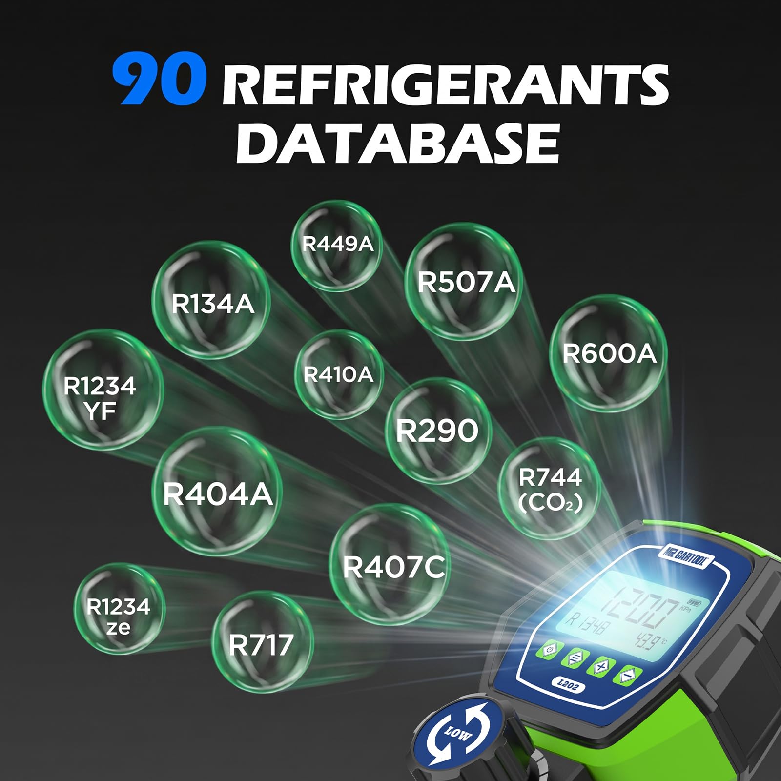 MR CARTOOL Manometro Digitale Gas Bassa Pressione HVAC Refrigerante Collettore Manometri Digitali per Sistemi di Refrigerazione Condizionatori R32 R410a