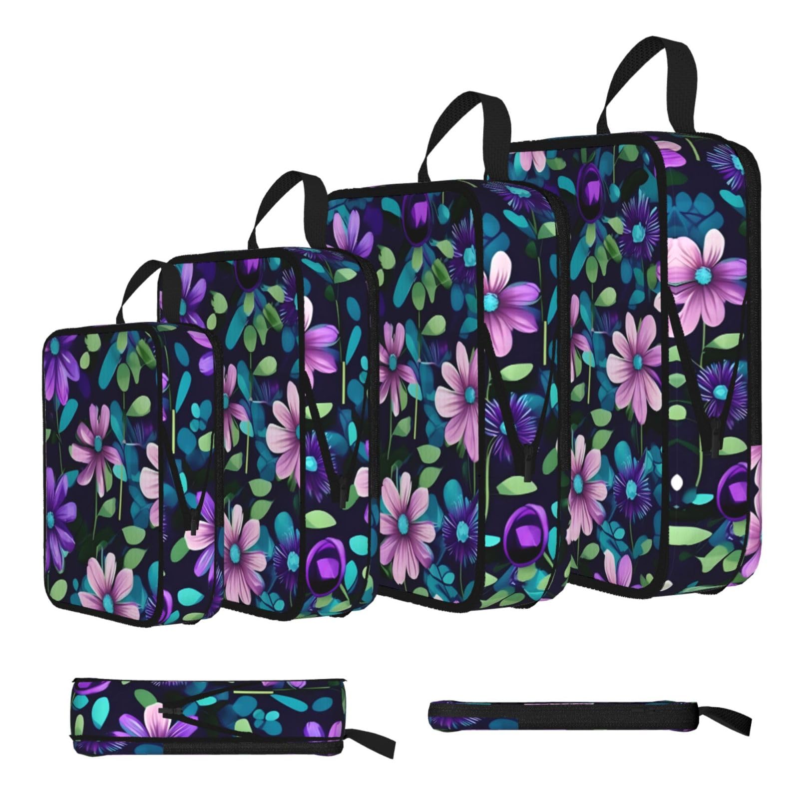 Sxzvvbn Black Purple Camellia Compression Packing Cubes 4 Piece Set
