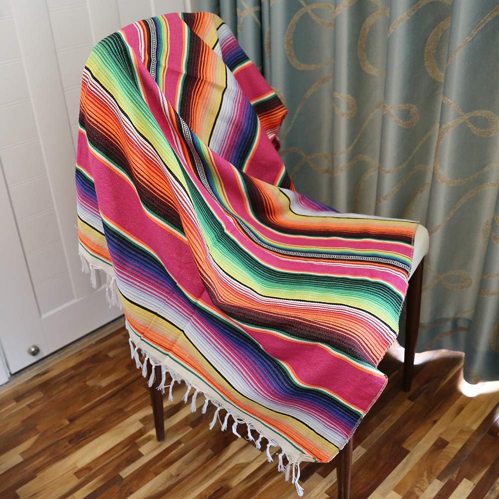 Eccbox 84 X 59 Inch Large Mexican Serape Blanket with Assorted Bright Colors Mexican Tablecloth for Mexican Wedding Party Decorations : Home & Kitchen