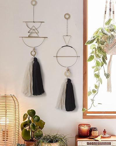Vista 45 de IOWER Decoración bohemia de macramé para colgar en la pared, arte bohemio para pared de dormitorio, decoración de baño, cocina, borla, hogar, pared