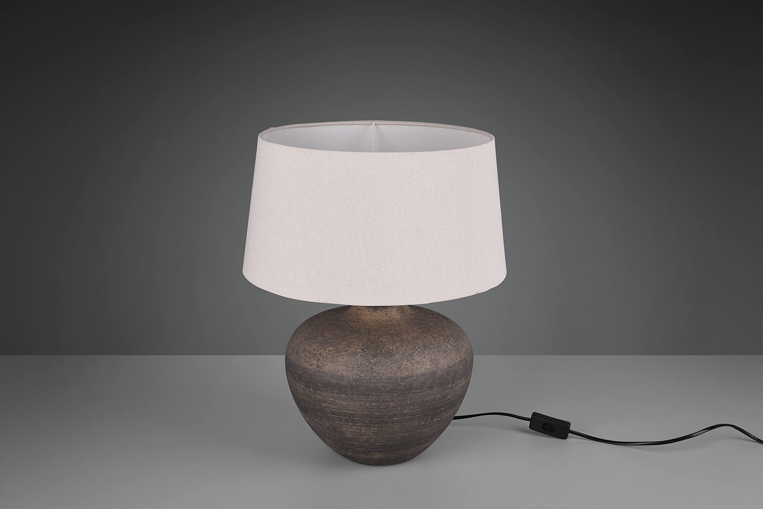 Reality Leuchten Tischleuchte Lou R50963844, Keramik Braun, Stoffschirm Beige, exkl. 1x E27, Höhe 38cm |