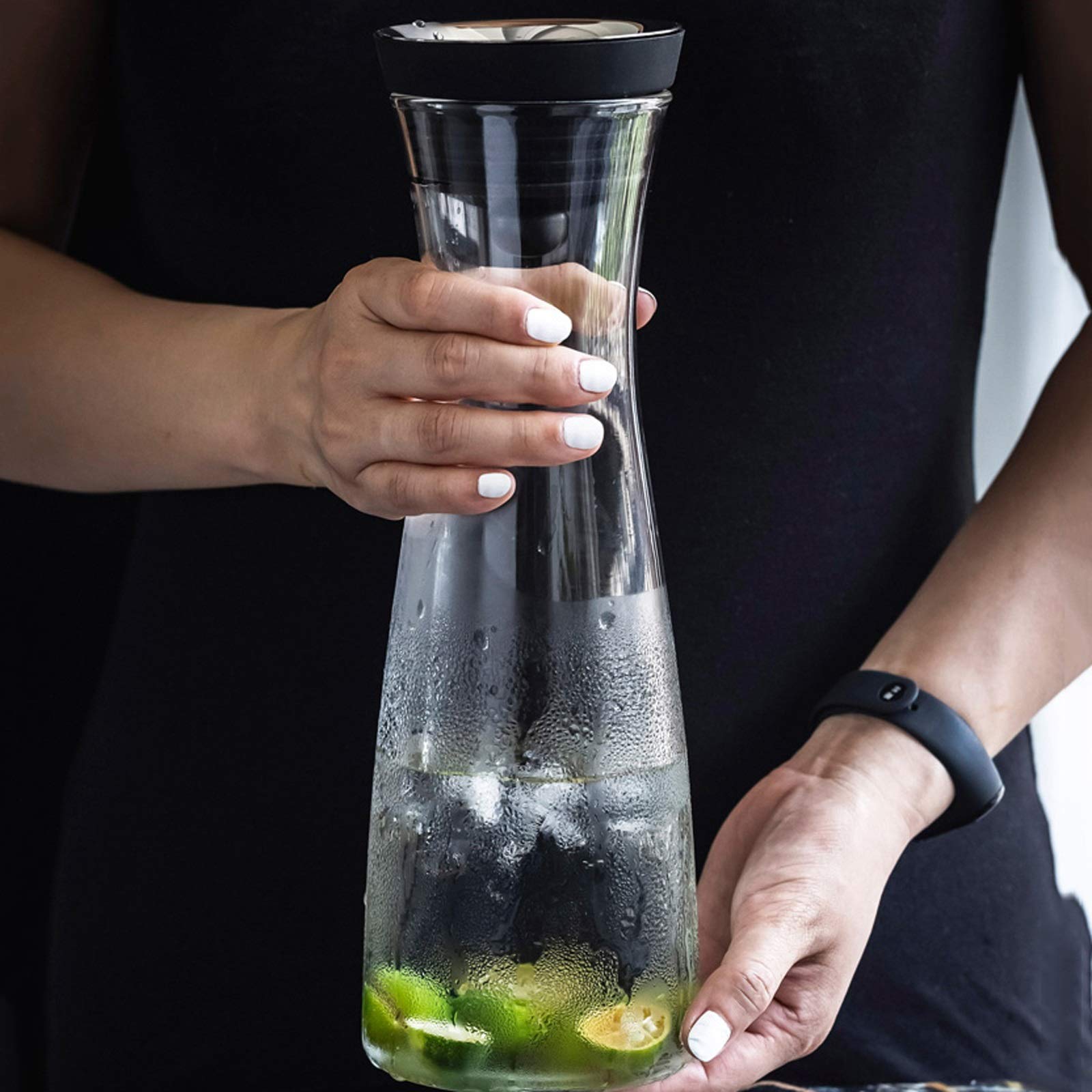 LUCBEI Jarra de Vidrio Jarra de Vidrio de Gran Capacidad for el hogar con Tapa for té de Hielo y Jugo casero. Plaza de Agua de borosilicato Resistente al Calor Jarra de Té Helado