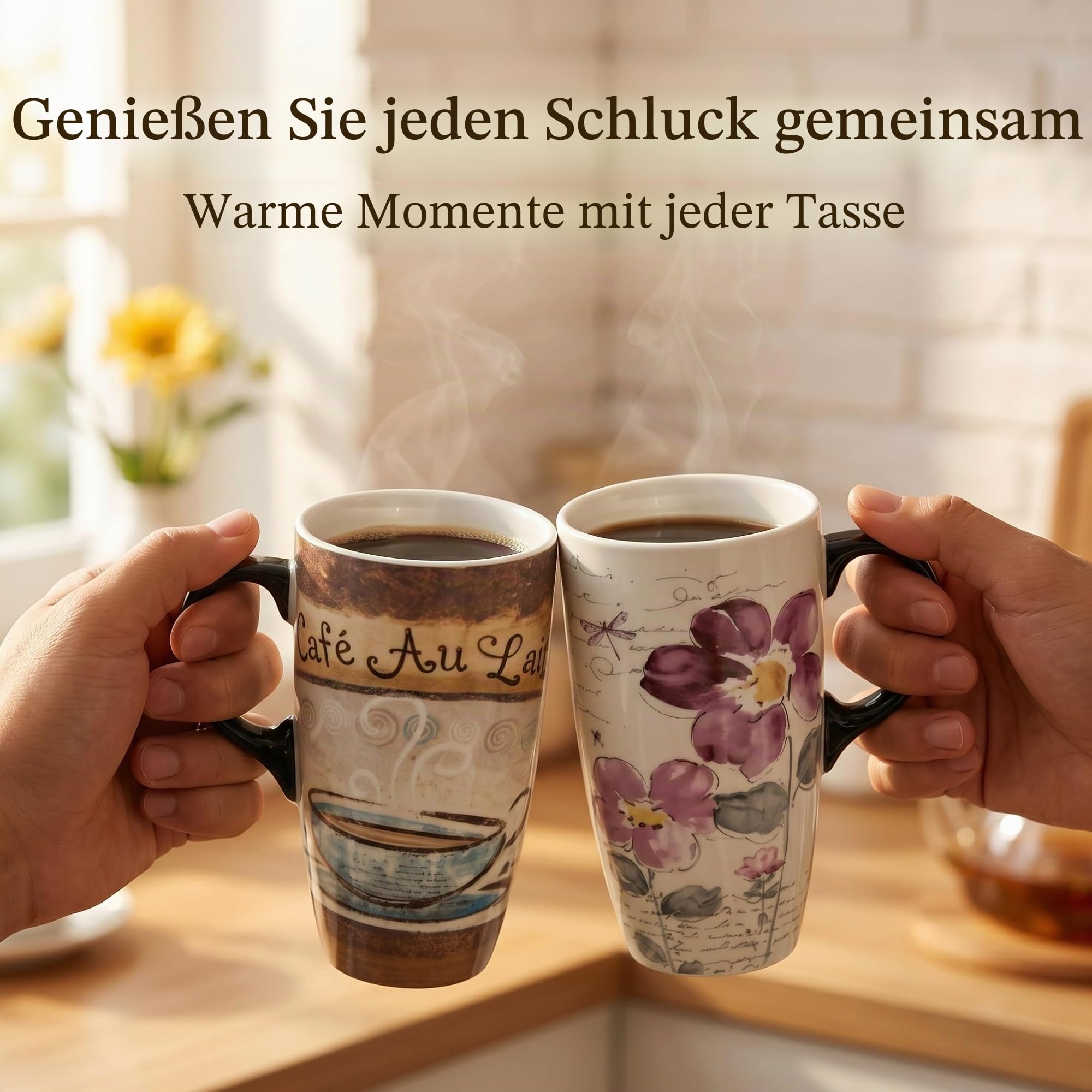 Topadorn Keramik-Reisebecher Latte-Becher 500ml Kaffeetasse mit versiegeltem Deckel und Geschenkbox 2er-Set