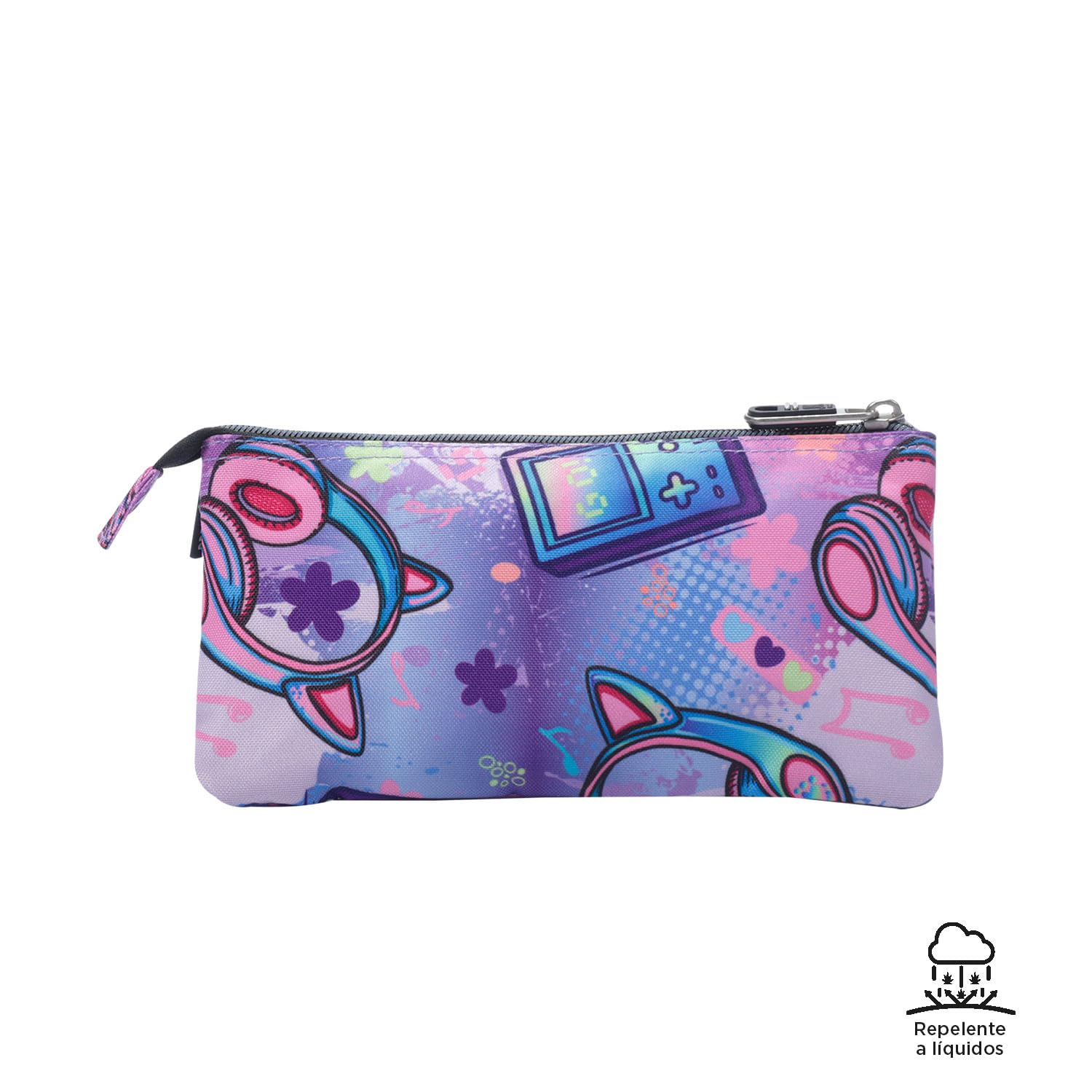 TOTTO - Estuche Escolar 3 Compartimentos, Modelo Tablero, Estuche Grande, Dimensiones 22 x 11 x 3.5 cm, Una Cremallera, Tejido Resistente y Repelente a Líquidos, Estampado Meowsical