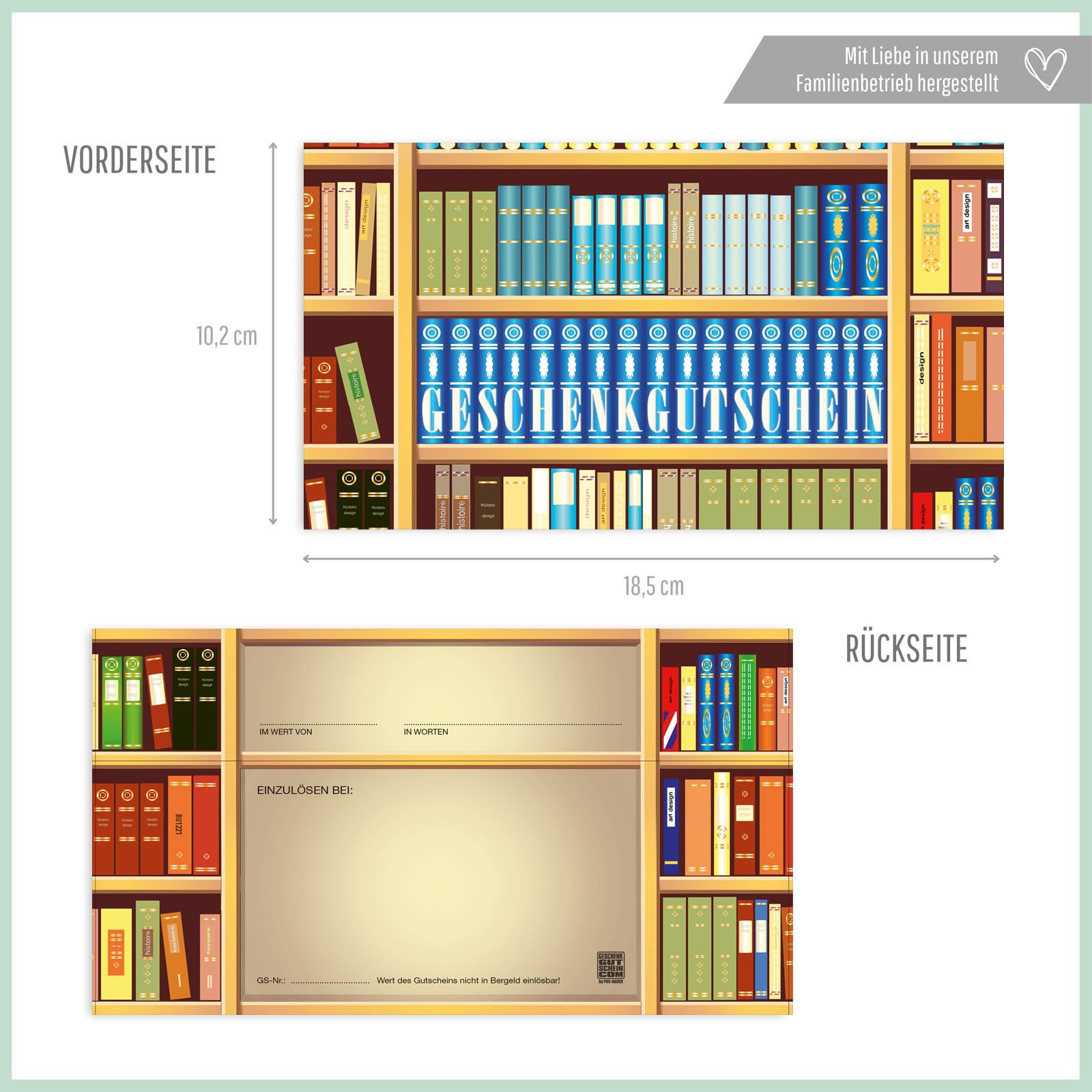 Gutschein-Set. 50x Gutschein + Kuvert + Schleife. Für Buch Buchhandel. Buchgutschein, blanko zum selber Ausfüllen.