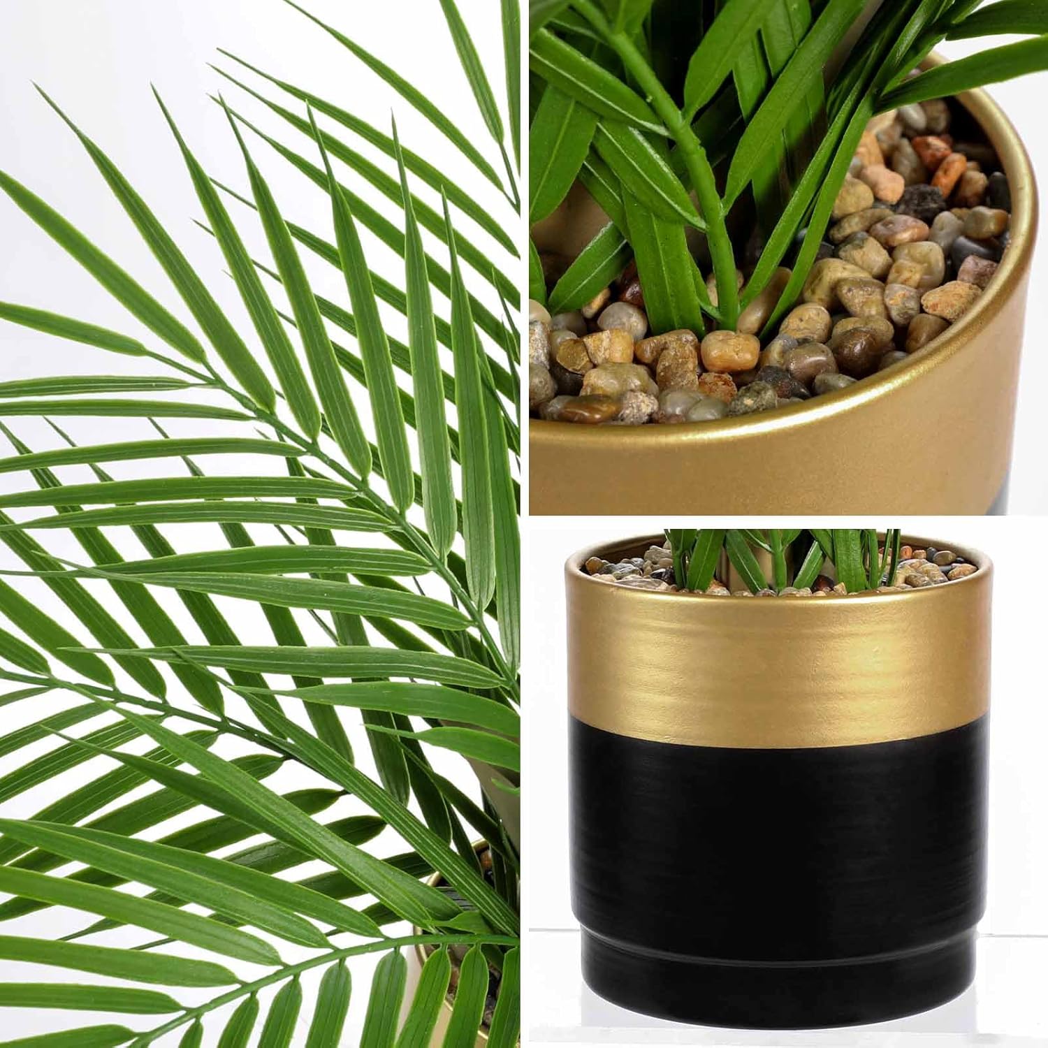 Briful Fake Plant 15.7’’ Artificial Palm Plant in Gold Black Pot Real Touch Faux Tropical Palm Tree Houseplant for Home Indoor Living Room Tabletop Balcony Decorations