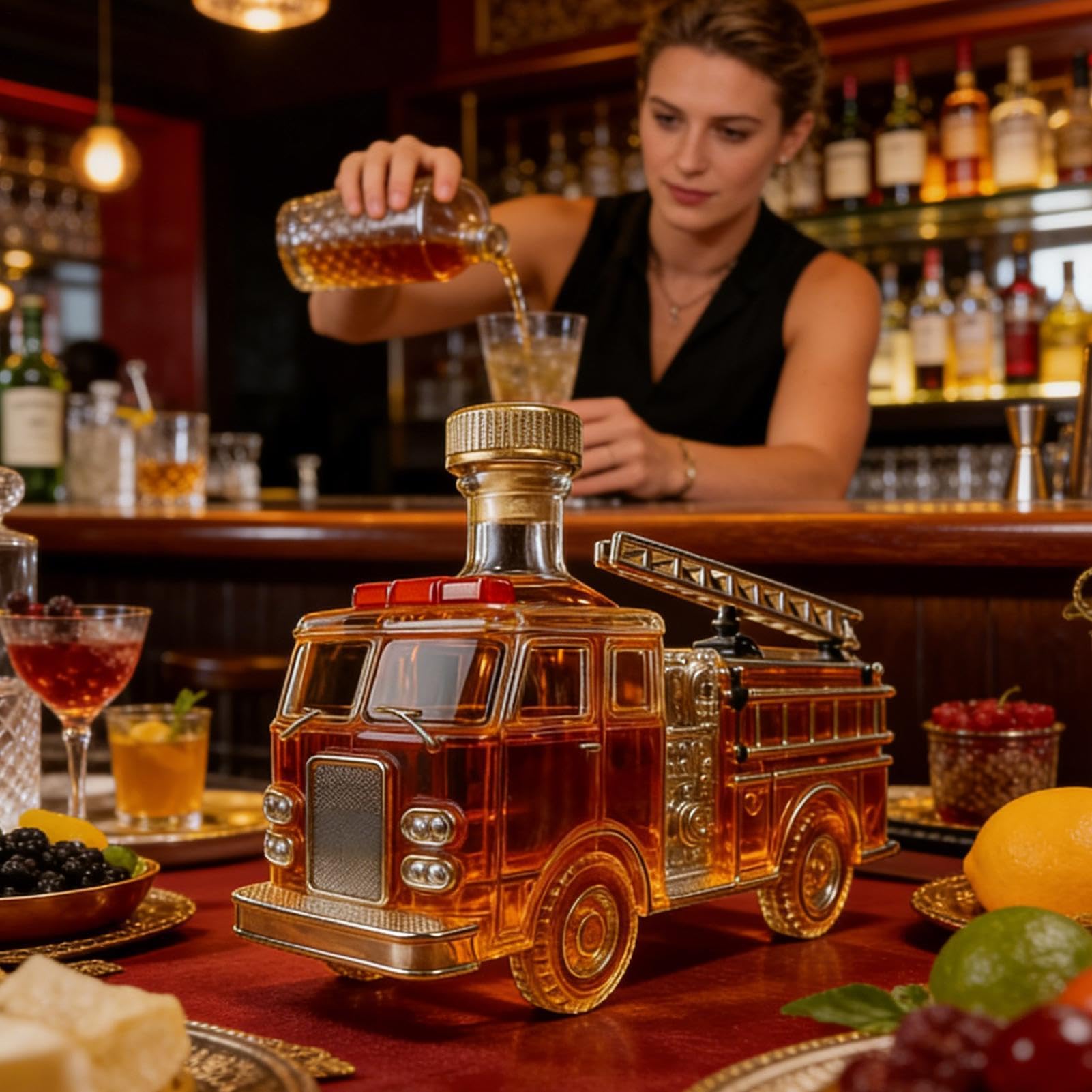 Butelki na whisky, 300 ml, karafka barowa w kształcie wozu strażackiego, szklane karafki na alkohol, na koktajl, do domu, na wesele, przyjęcie świąteczne, do restauracji