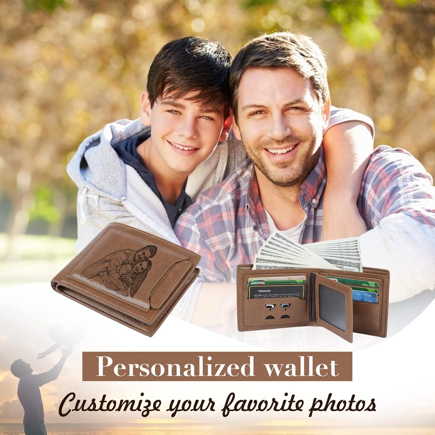 Personalized Leather Wallets for Men Custom Engraved Bifold Wallet Personalized Gifts for Him Husband Dad Boyfriend Groomsmen (Style 4)