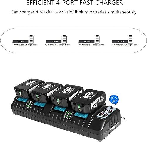 Miniatura 3 de Battery Charger for Makita 18v Battery, 4-Port Charger Station DC18SF with 2 USB-A Ports, Simultaneous Rapid Charging for 4 Makita 14.4V 18V Lithium
