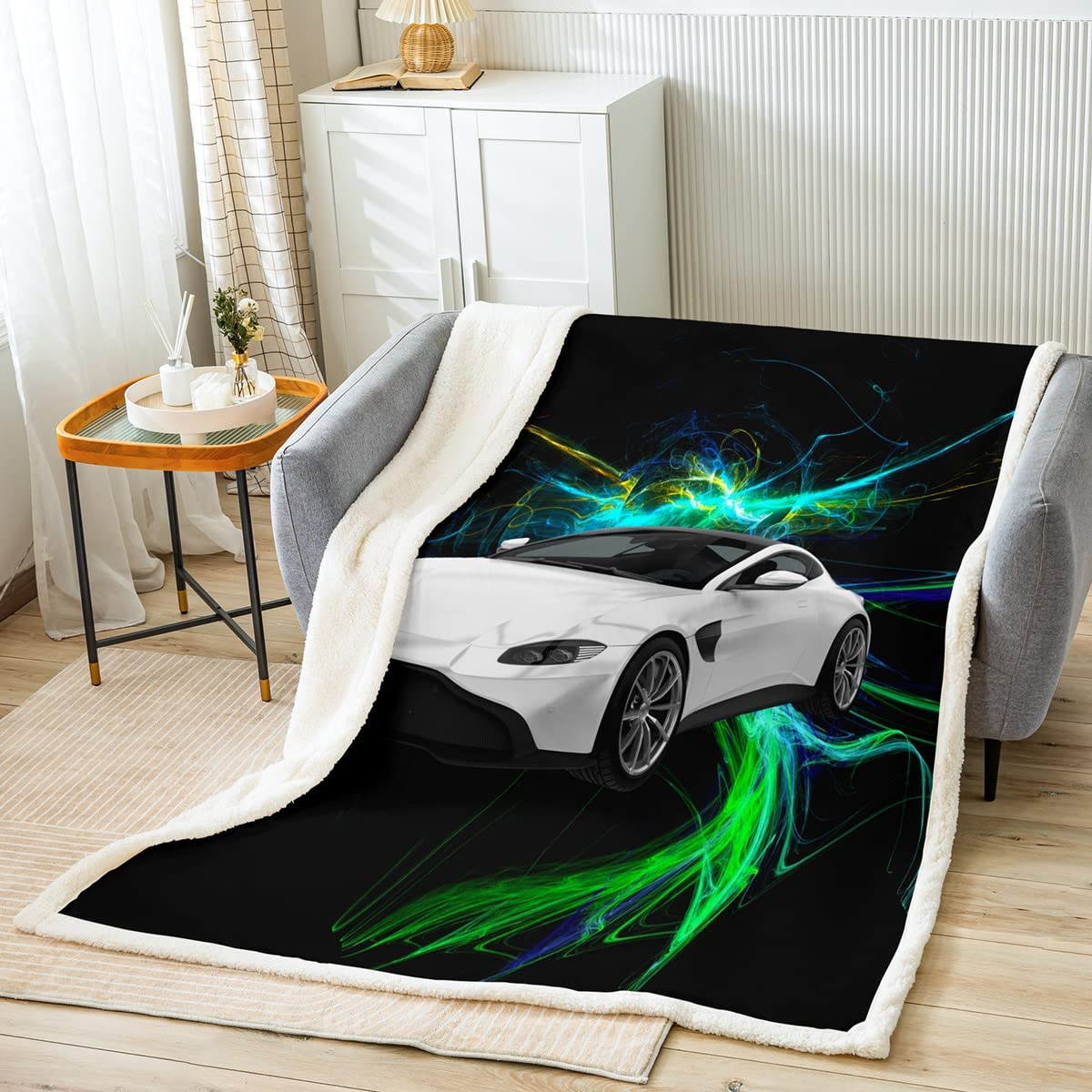 Coperta in pile per auto sportiva rossa Sherpa per sport estremi, coperta in pile, per divano, letto, modello moderno, in flanella, 127 x 152,4 cm