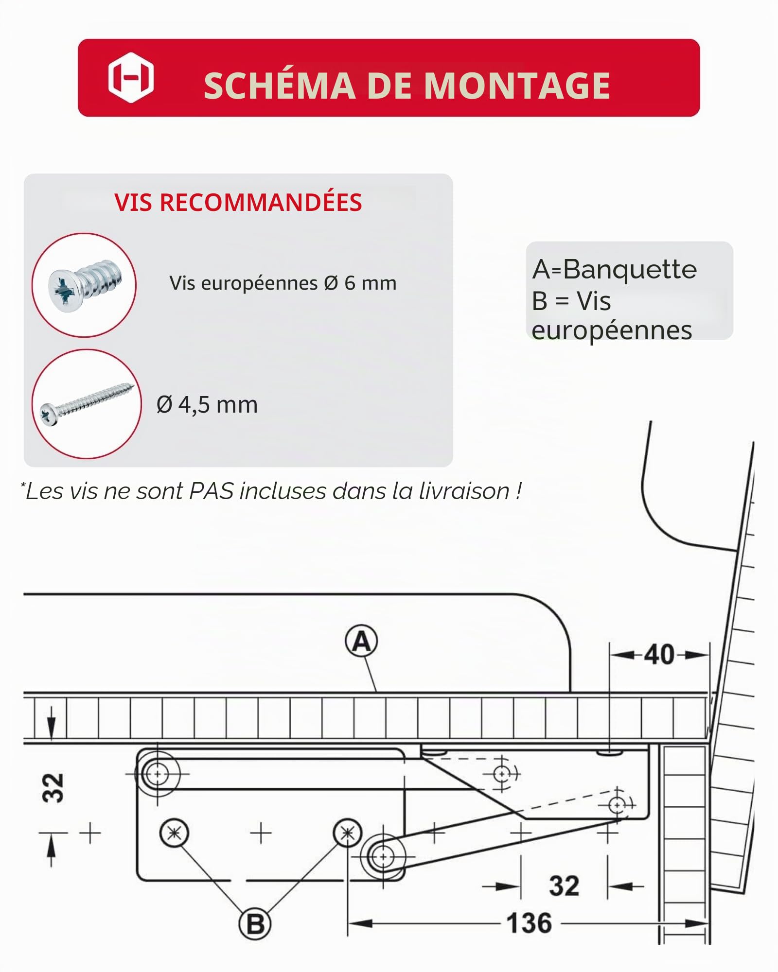 Gedotec Charnière de banc d'angle acier galvanisé | 1 paire (gauche + droite) | Console rabattable pour assises en bois | Ferrure de banc-coffre à ressort | Poids de plateau jusqu'à 12 kg