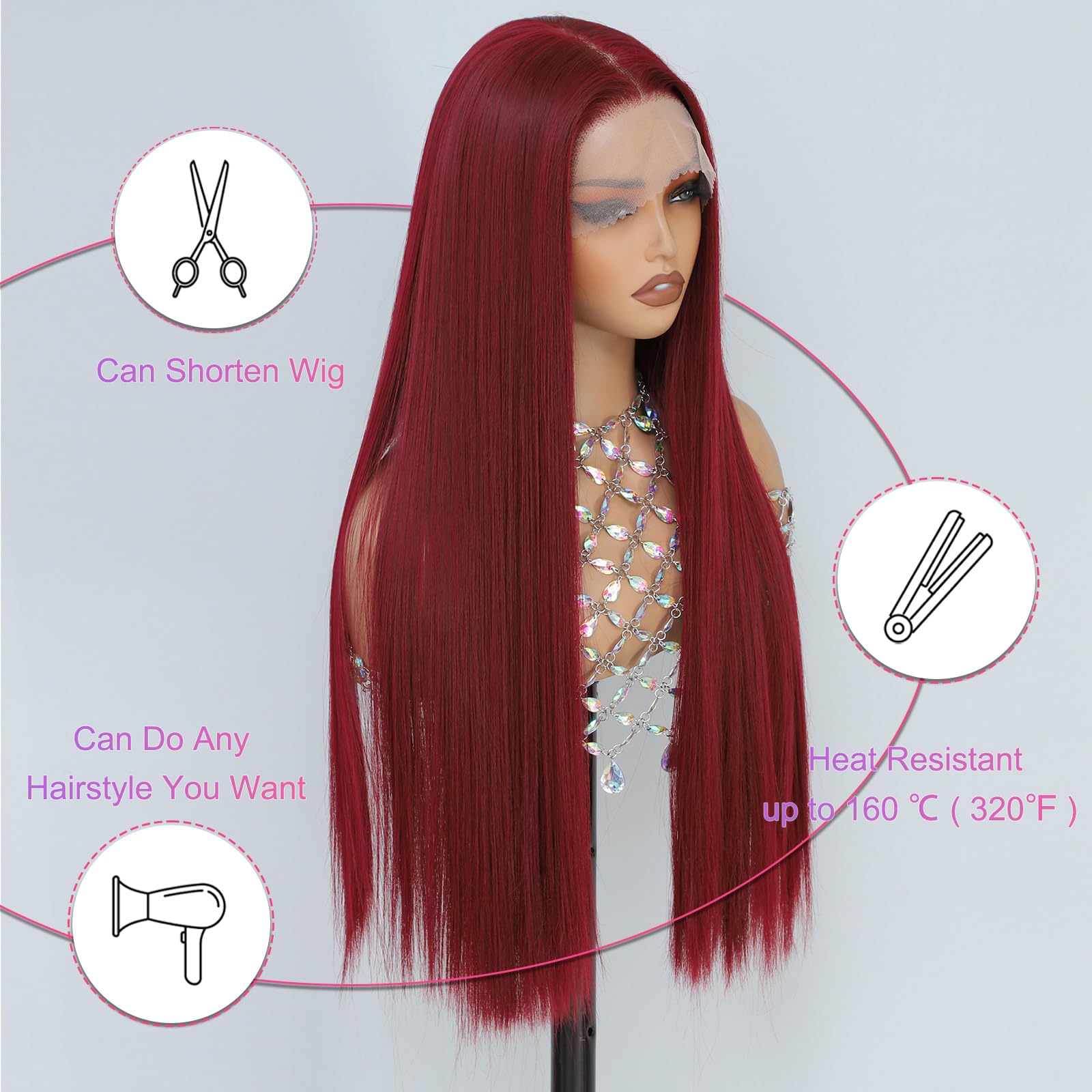 Synthetic 13x6 Lace Front Wig, 26 Inch Heat-Resistant Fiber Wig