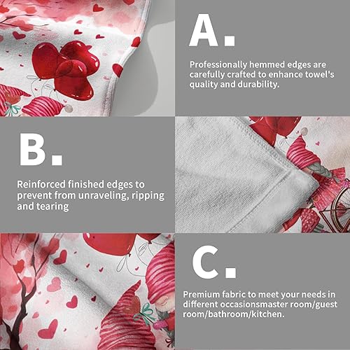 Miniatura 5 de Juego de 2 toallas de mano para el día de San Valentín, diseño de gnomos, con forma de corazón, toalla de baño, suave, absorbente, toalla de cocina,