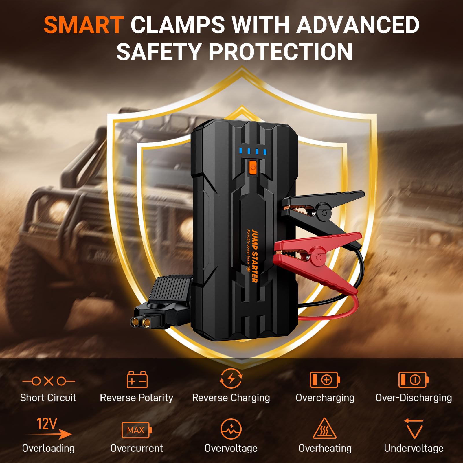 JDMCAR Jump Starter Power Pack - 4000A Portable Car Battery Booster Jump Starter for 12V Vehicles and Motorcycles,Car Accessories Power Bank with Jump leads and LED Light,Upgrade - 4