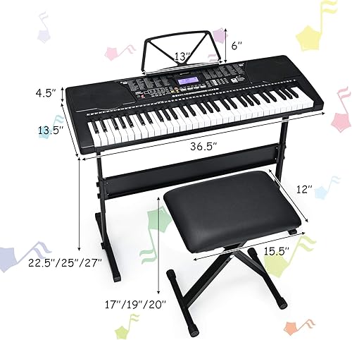 Miniatura 7 de Costzon Piano de teclado electrónico de 61 teclas con teclas iluminadas altavoces integrados grabadora 255 timbresritmos 3 modos de enseñanza Negro