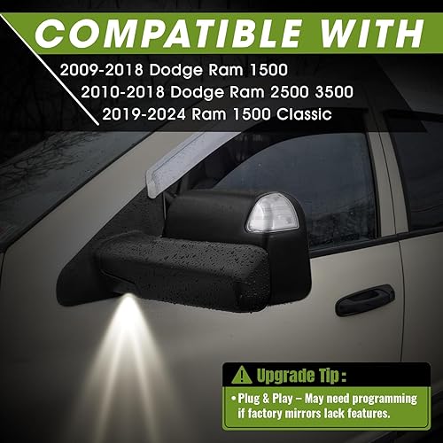 Miniatura 3 de Espejos de remolque para Dodge Ram 1500 2009-2018, Ram 2500 3500 2010-2018, 2019-2024 1500 espejos laterales clásicos con luz de señal de giro