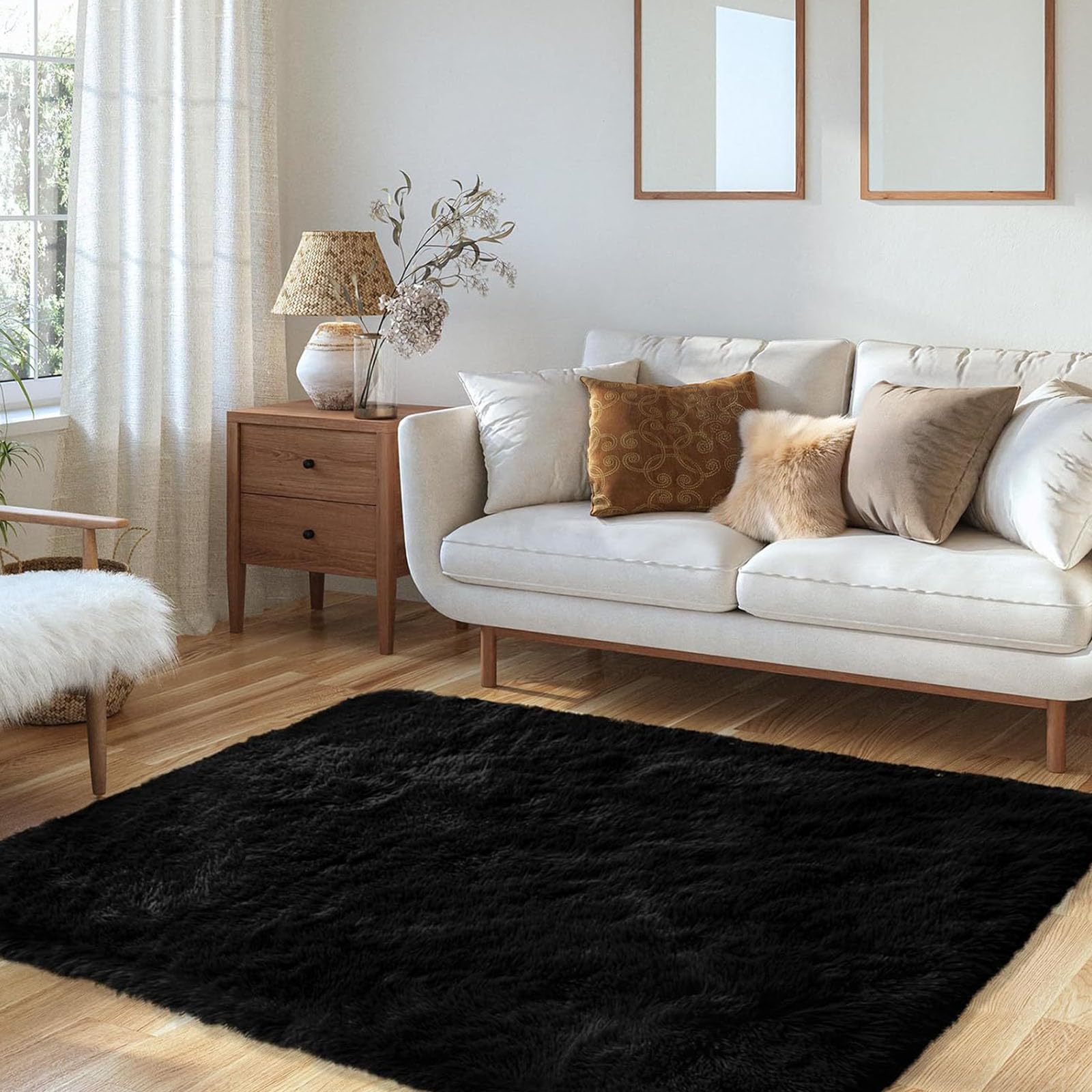 Alfombra para Salón 145 x 225 cm Fácil de Limpiar, No Se Desprenden, Antideslizante Esponjosas Tapete Sala Alfombra Salón Moderno para O Dormitorio, Negro