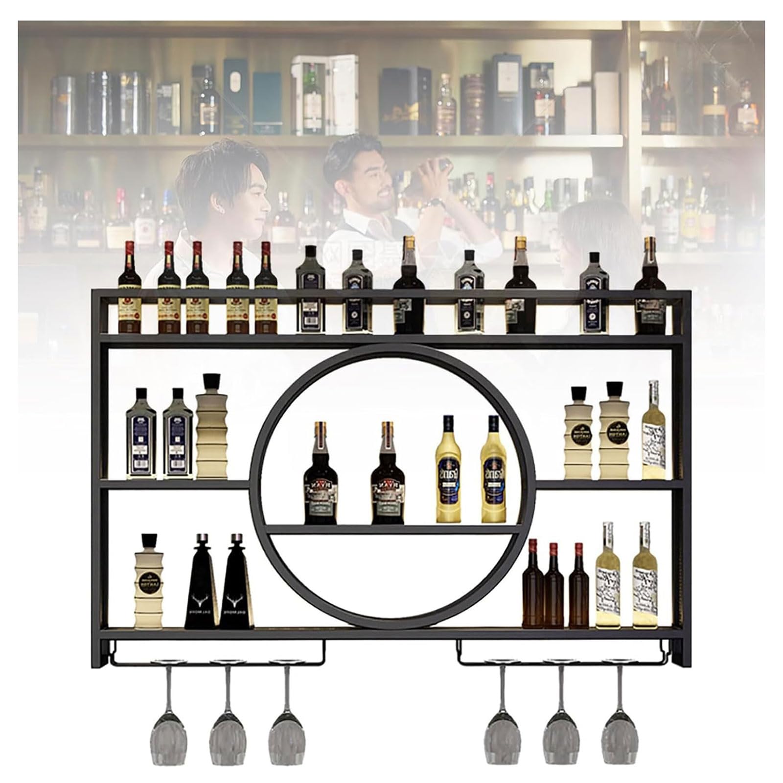 Étagère à vin murale en métal pour créer un coin bar élégant dans le salon