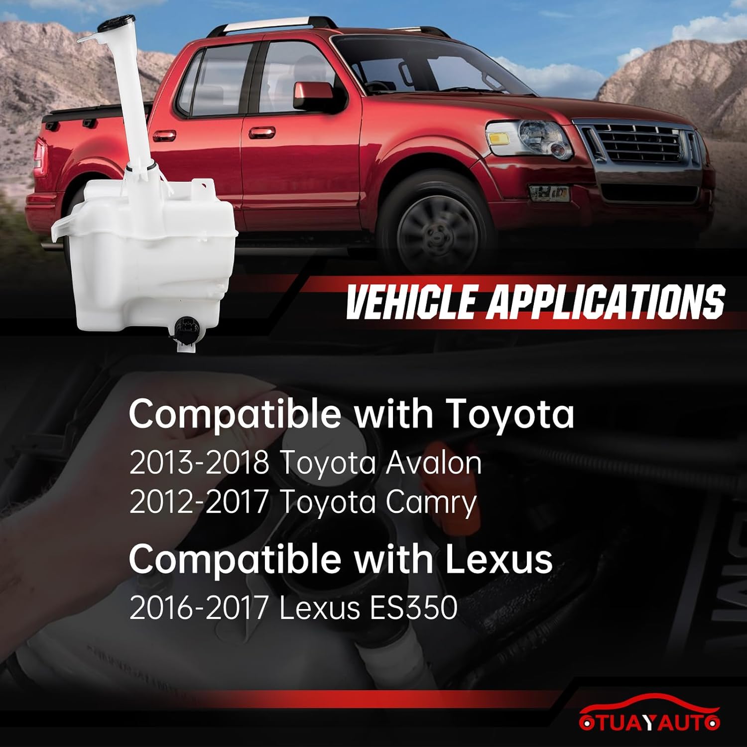 OTUAYAUTO Washer Fluid Reservoir Bottle Kits Replacement for Toyota Avalon 2013-2018 Camry 2012-2017, Lexus ES350 2016-2017 Windshield Fluid Tank with Hose and Pump OEM 8531506220