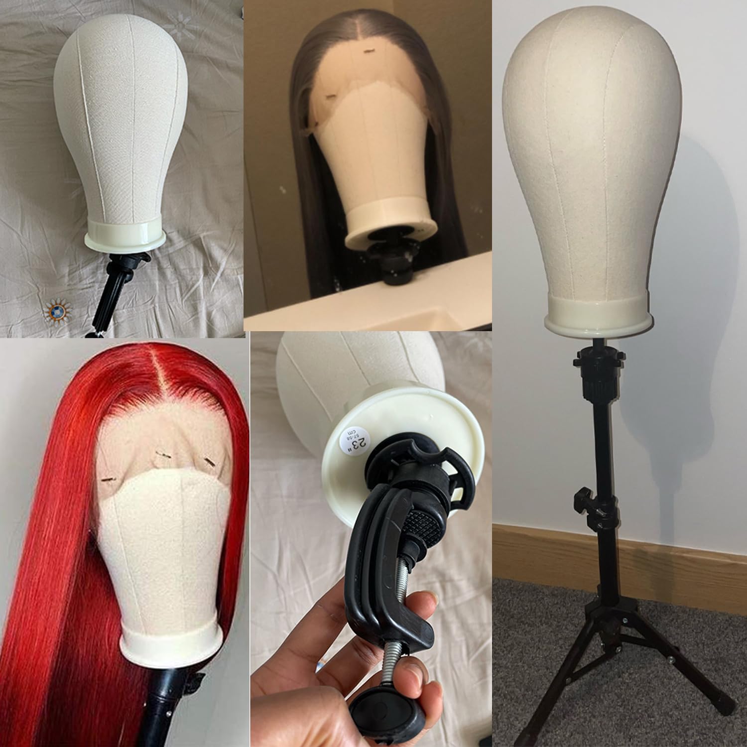 22 Inch Wig Head Stand Tripod with Mannequin Head,with Canvas Wig Stand for Wigs Making Display with Table Clamp,Lace Wig Caps,T Pins C Pins Set and Clips
