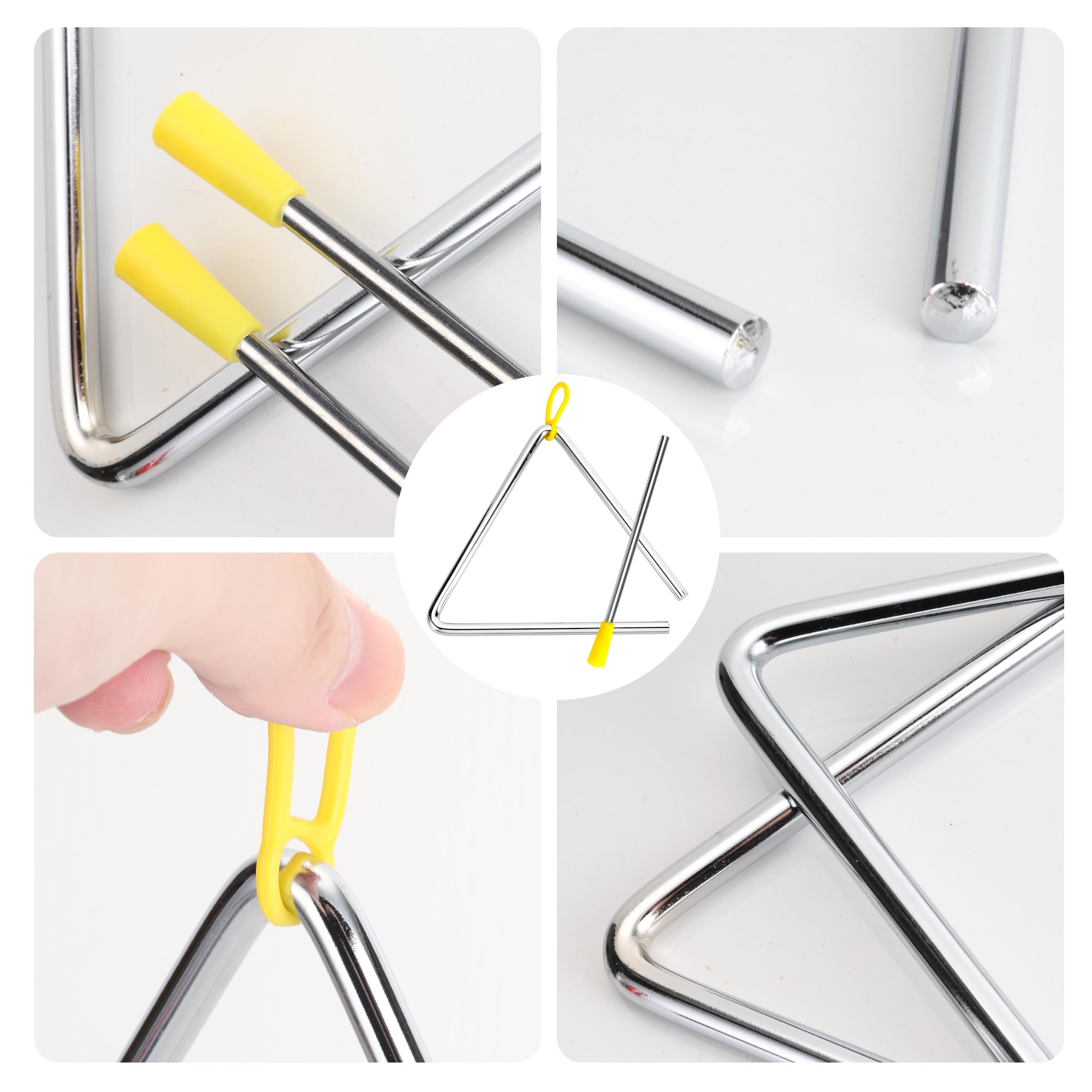 20 instrumentos triangulares con golpeador, instrumento de percusión triangular de acero de 6 pulgadas, instrumento triangular musical de mano para adultos