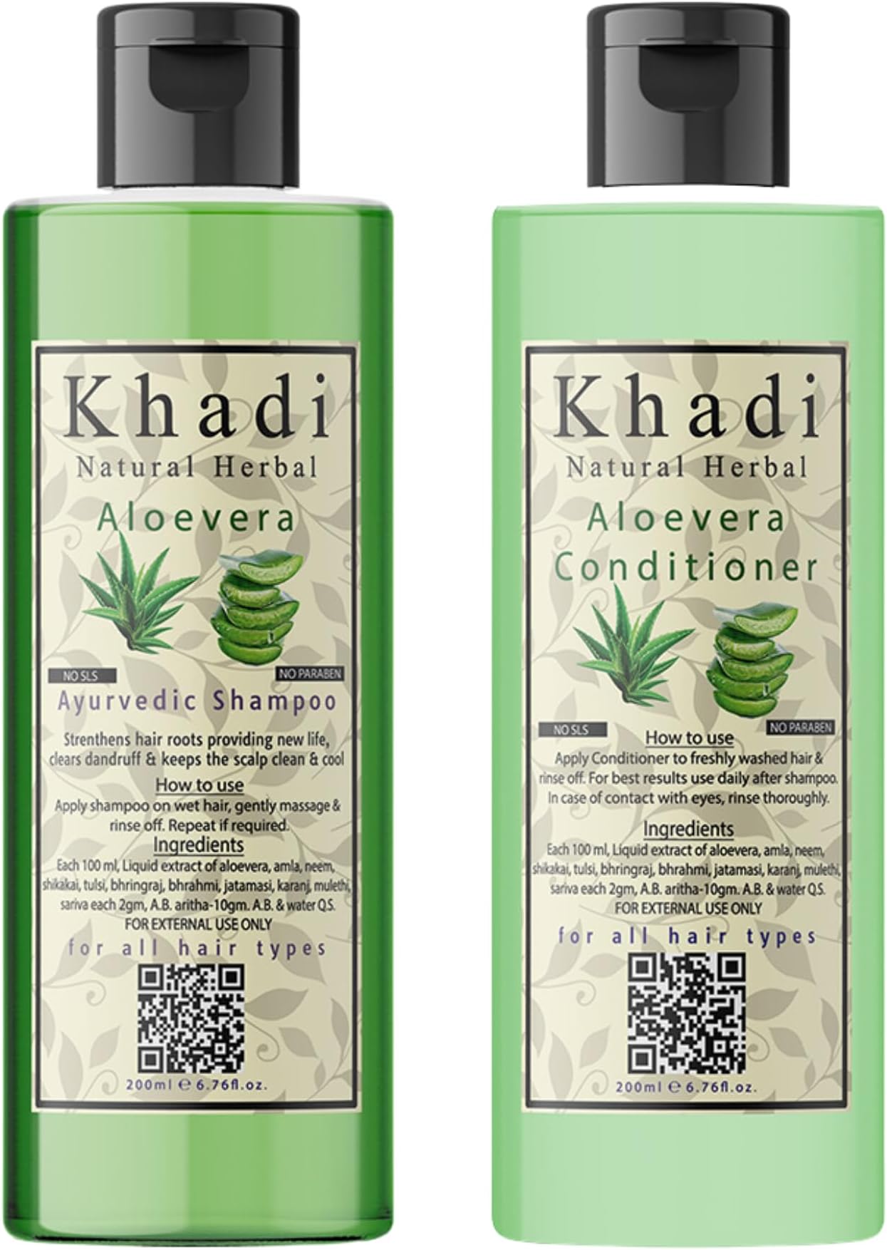 Khadi Natural HerbalParaben Free Amla-Bringraj Shampoo and Aloevera Conditioner Combo Pack (Each 200 ml)