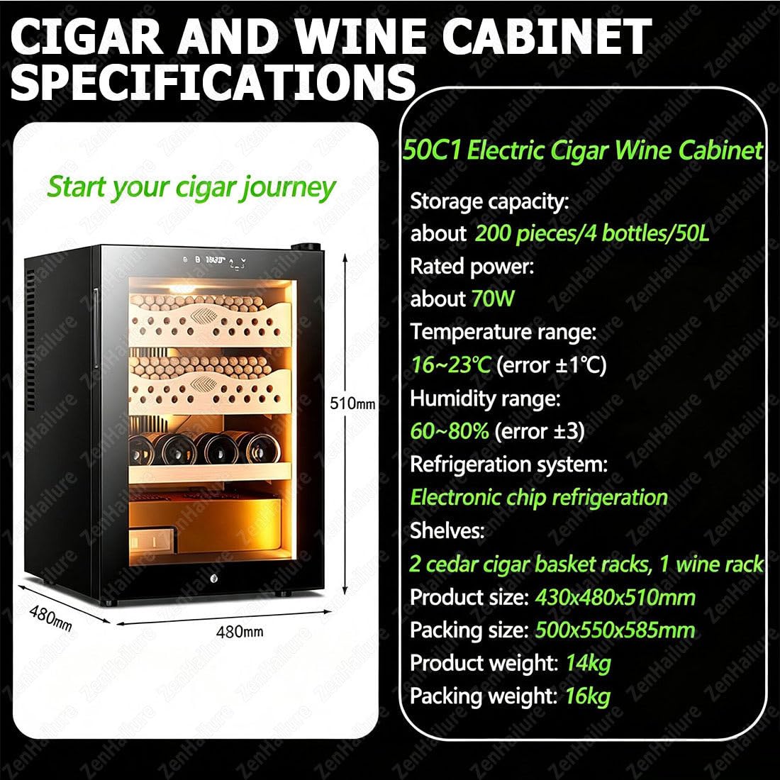 Humidor eléctrico 50L,Madera Cedro español Cigarcabinet