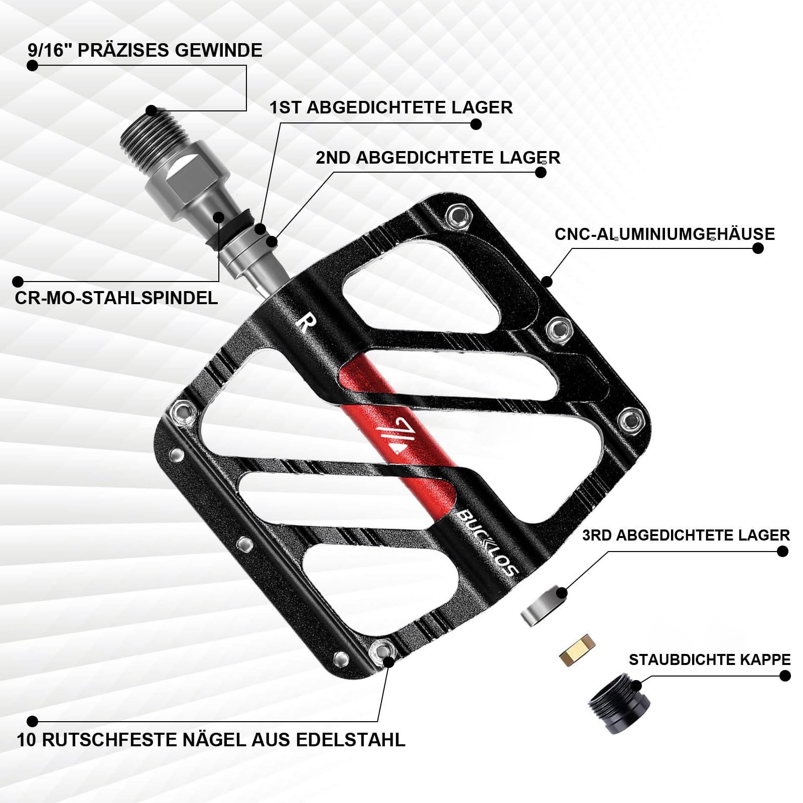 Pédales VTT Bibykivn En Aluminium CNC – Plateformes Larges, Pins Antidérapants, Roulements étanches, Compatibles 9/16″