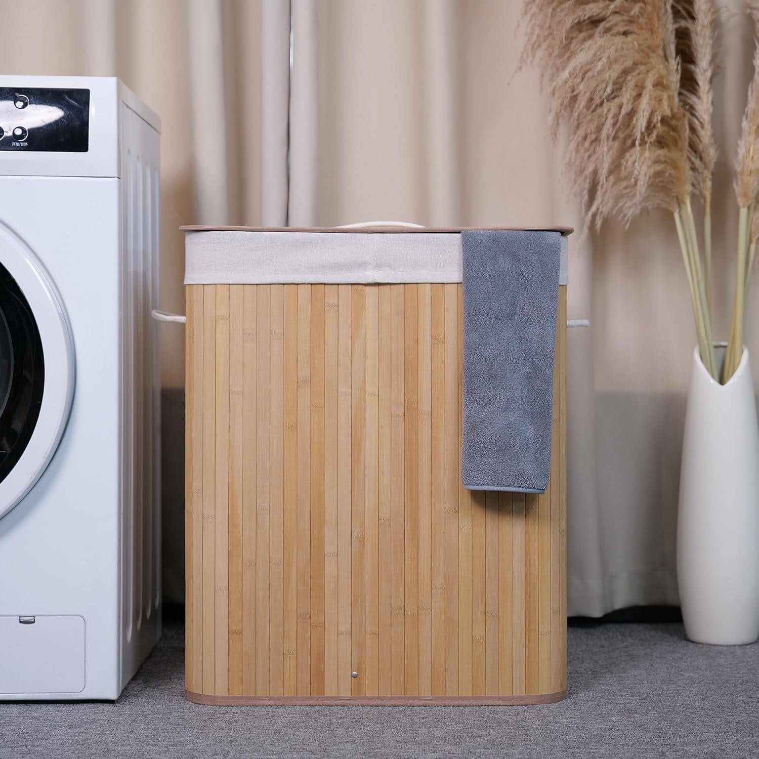 106L Laundry Basket with Lid, Bamboo Clothes Hampers for Laundry with Handles and Removable Bag, Large Foldable Laundry Hamper Dirty Hampers for Bedroom, Bathroom, Dorm, Laundry Room