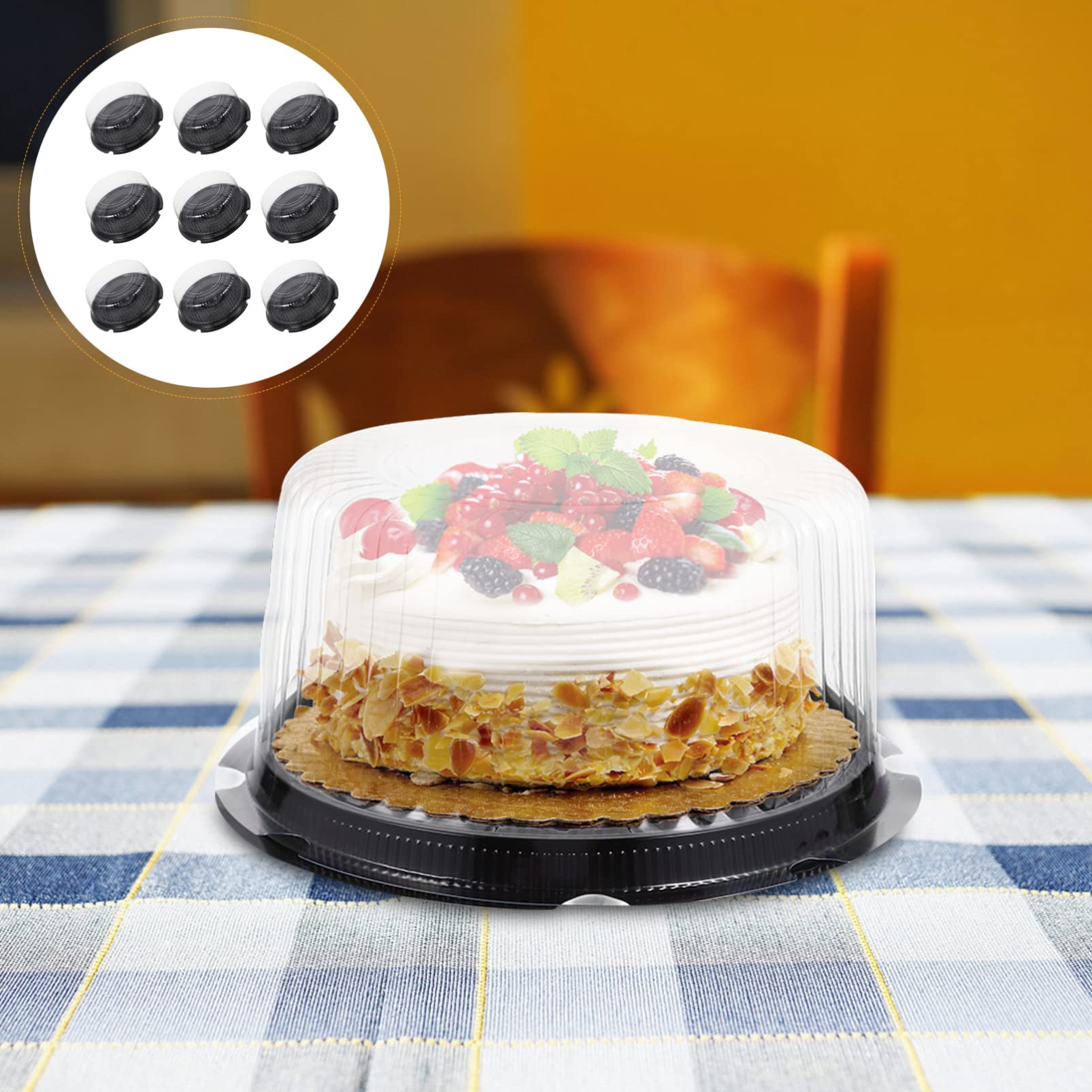 10 recipientes desechables de plástico para tartas con tapas de cúpula y tablas de pasteles, cajas transparentes para pasteles, soporte redondo para tartas para transporte al azar de 8 pulgadas